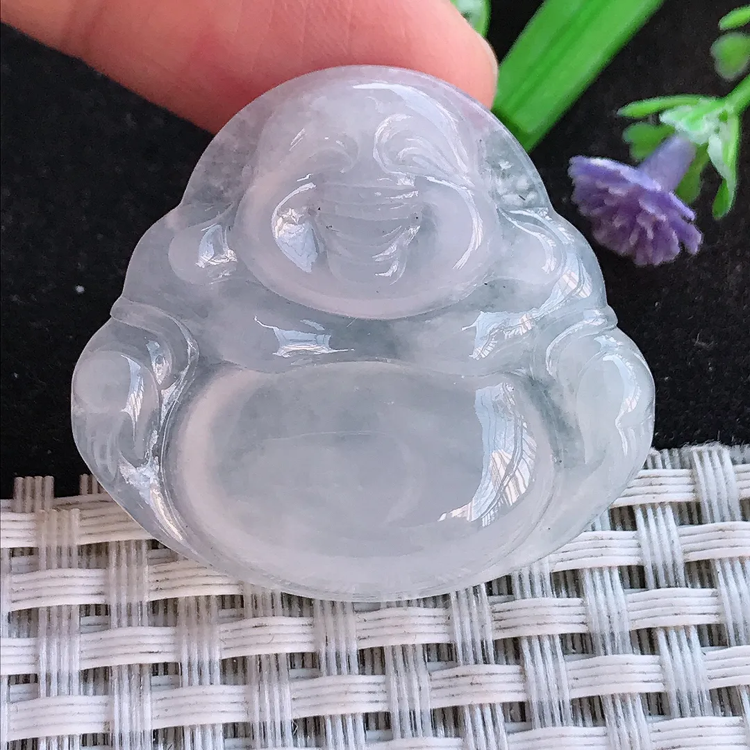 天然a货翡翠32.3/35/6老坑冰透起胶白冰佛公吊坠翡翠玉挂件