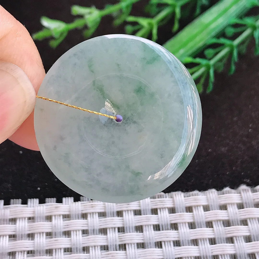 天然a货翡翠32.3/4.7老坑冰透冰飘花平安扣吊坠翡翠玉挂件