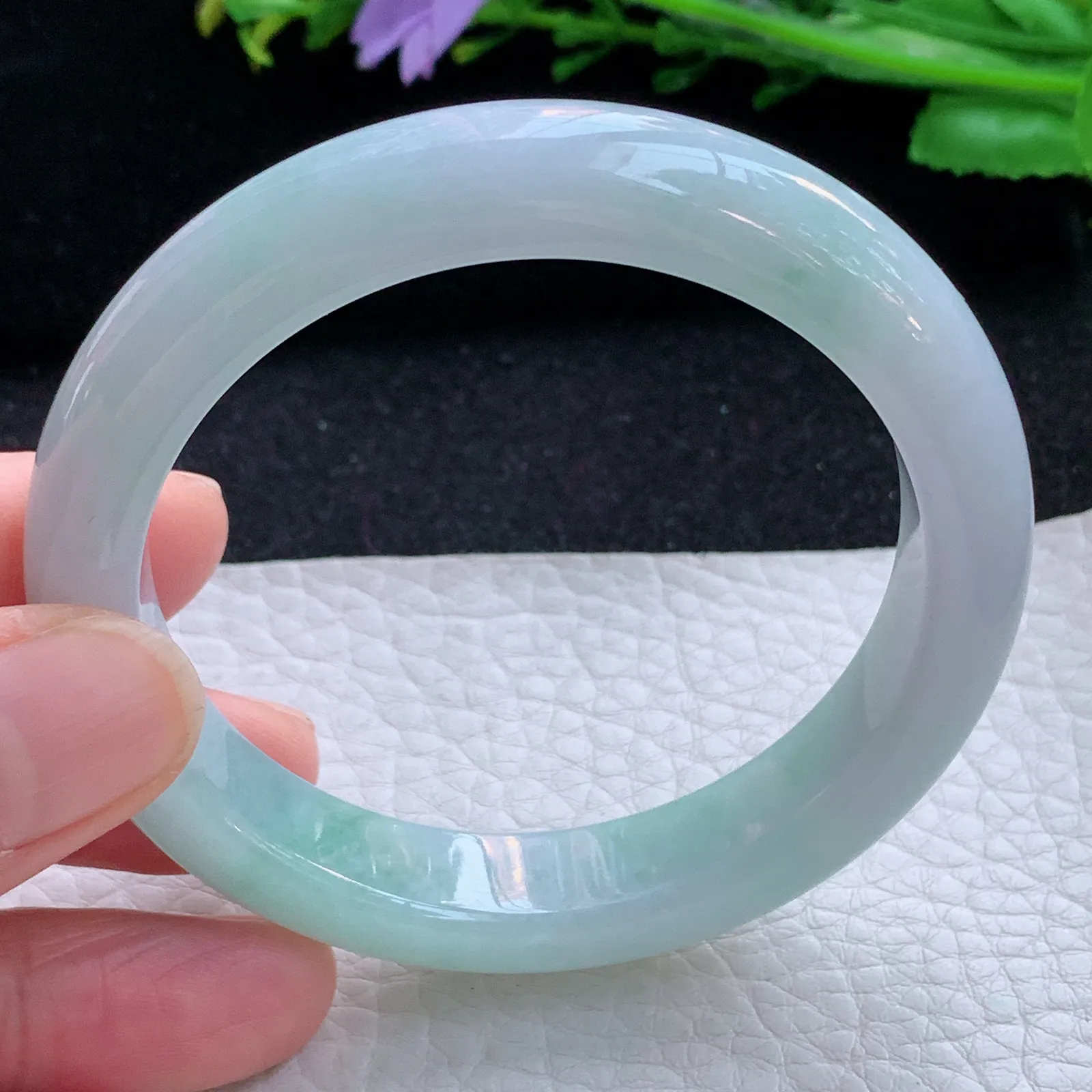 hy自然光54.5*11.5*8.5平安镯 缅甸翡翠a货玉手镯清新宽边玉手环