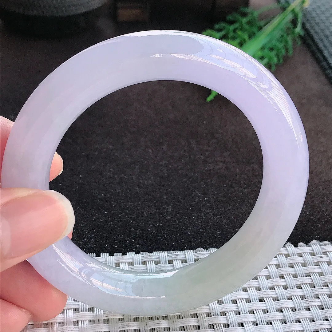 天然a货翡翠56.3/12/11.6老坑冰胶果冻紫罗兰胖圆条手镯玉手镯