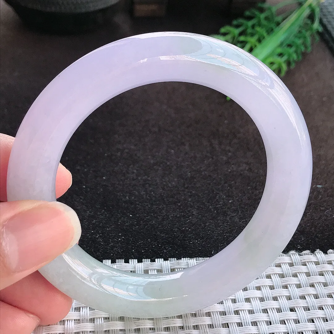 天然a货翡翠56.3/12/11.6老坑冰胶果冻紫罗兰胖圆条手镯玉手镯