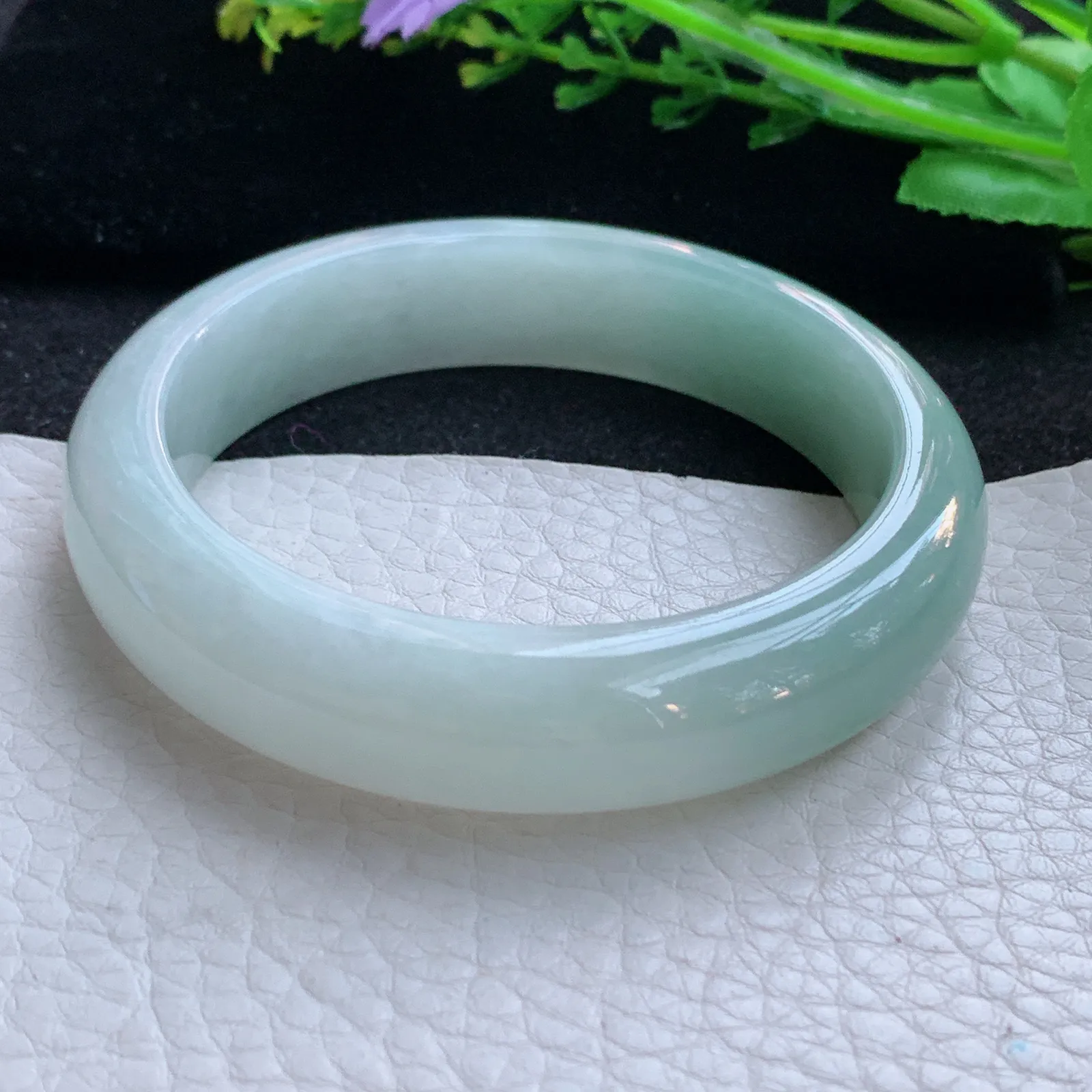 js自然光5 8*14*8.5平安镯 缅甸翡翠a货玉手镯半山水清新宽边玉手环