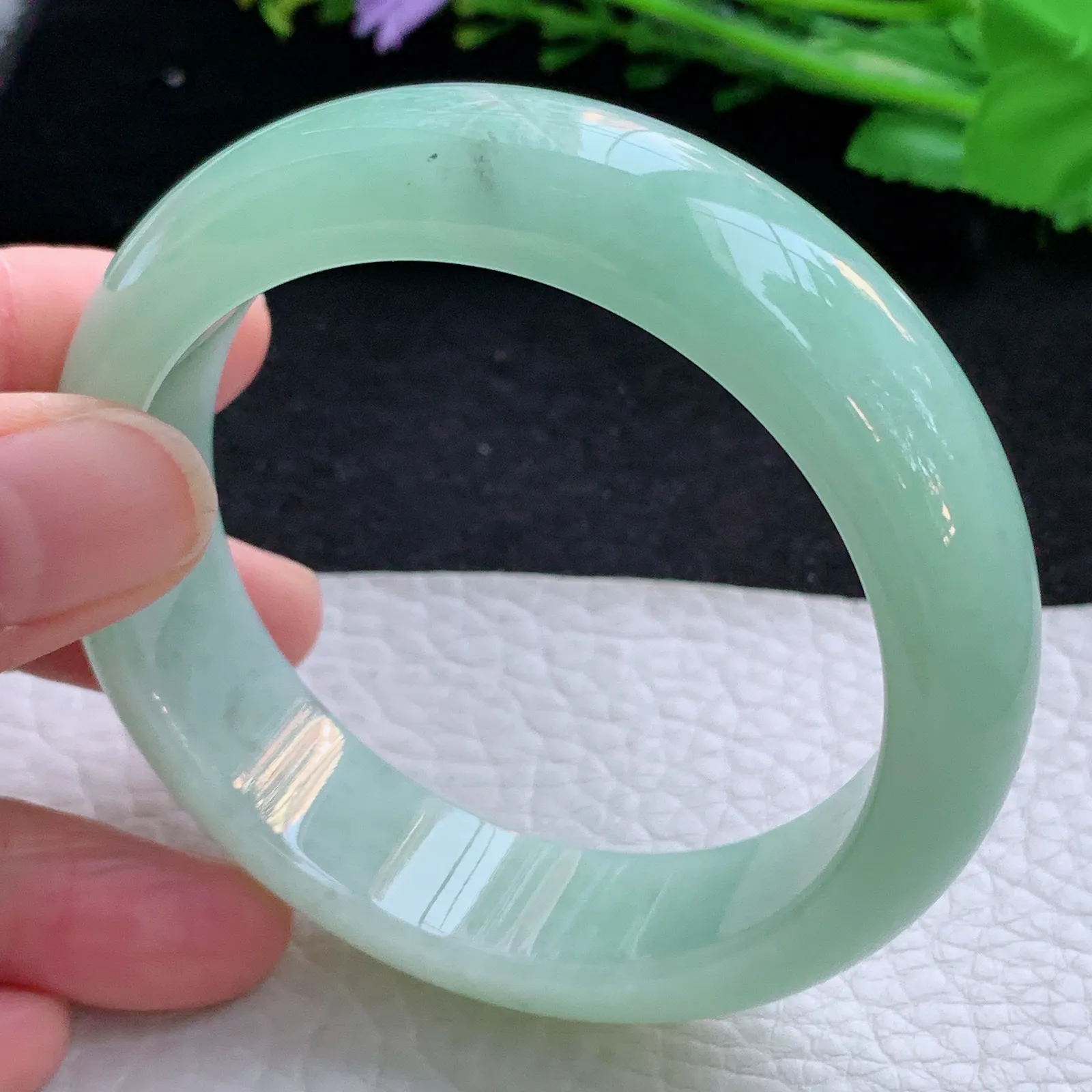 ss自然光56.5*16.3*8.5轮胎镯 缅甸翡翠a货玉手镯冰绿厚装宽边玉手环 美人镯