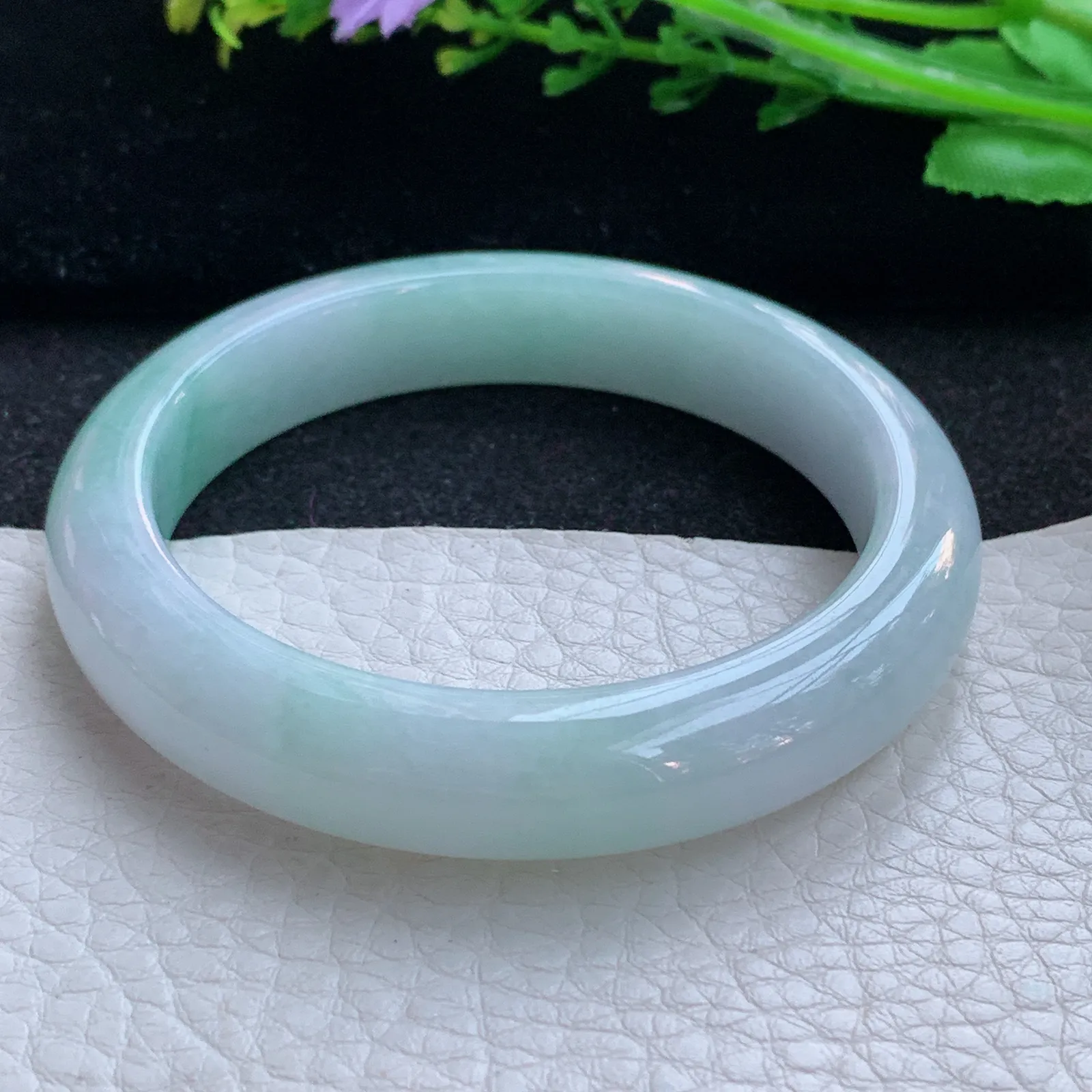 hy自然光54.5*11.5*8.5平安镯 缅甸翡翠a货玉手镯清新宽边玉手环