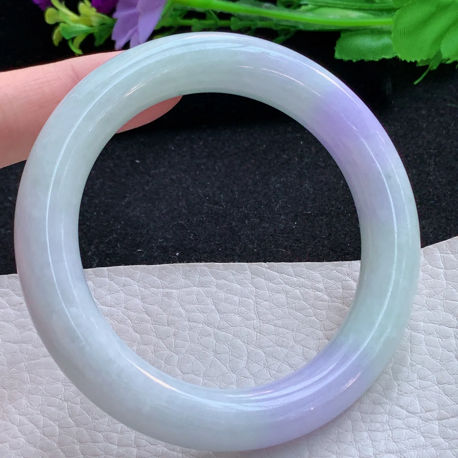 xc自然光57.8*11.5美人镯 缅甸翡翠a货玉手镯双彩圆条玉手环