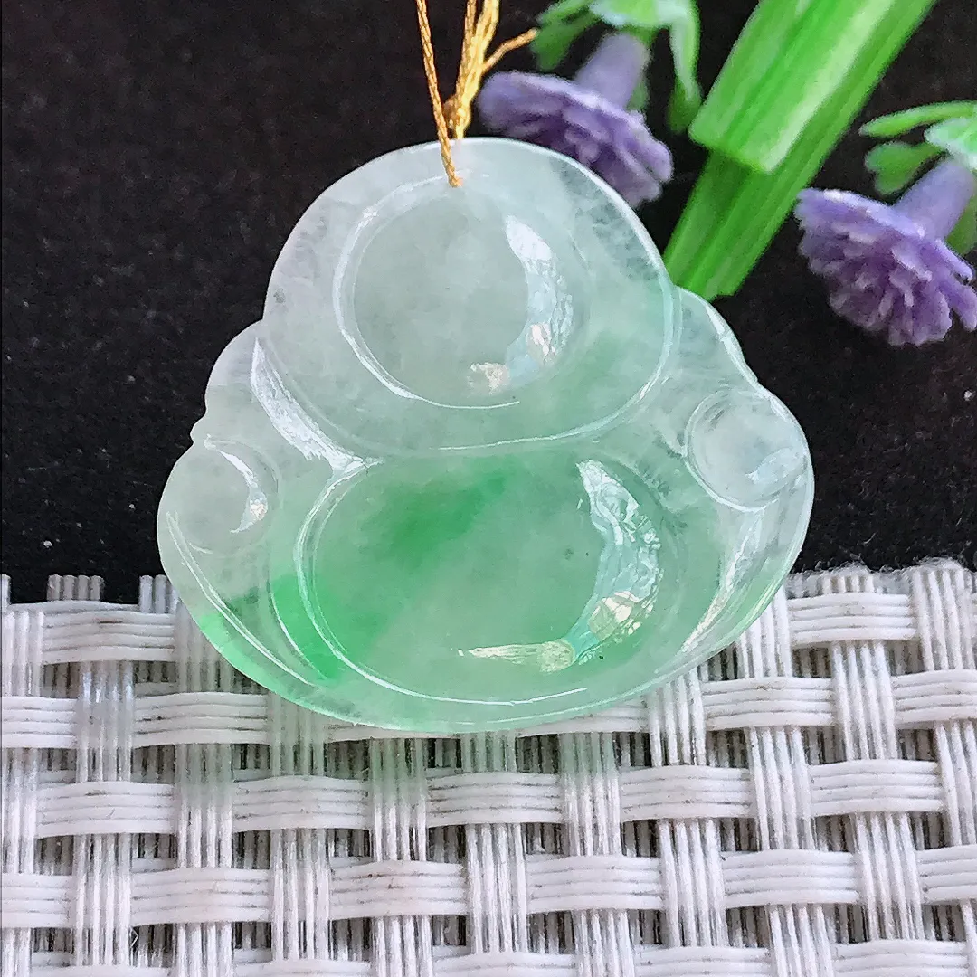 天然a货翡翠25.5/28.3/6老坑冰胶飘阳绿佛公吊坠翡翠玉佛挂件