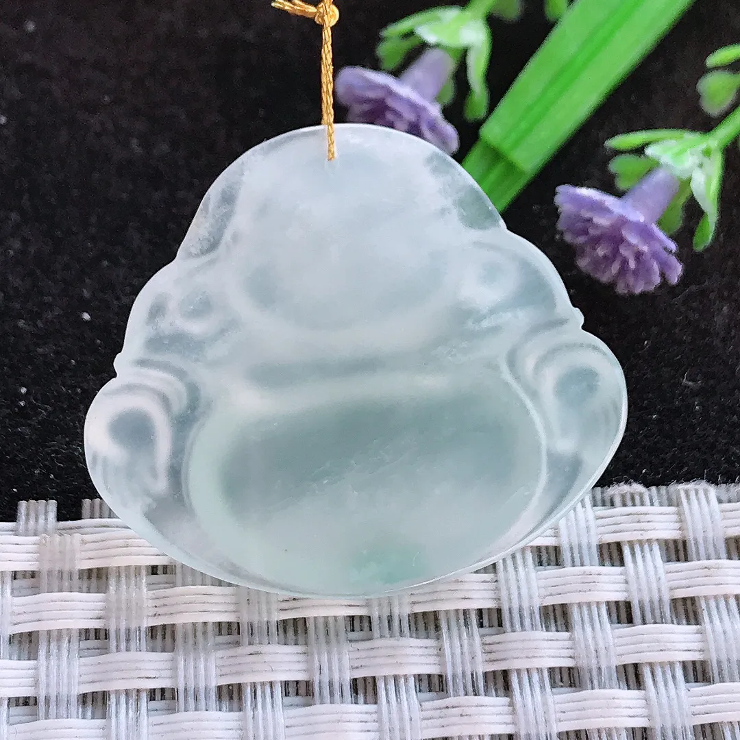 天然a货翡翠29.3/33.6/5.7老坑冰胶果冻飘花冰种佛公吊坠翡翠玉挂件