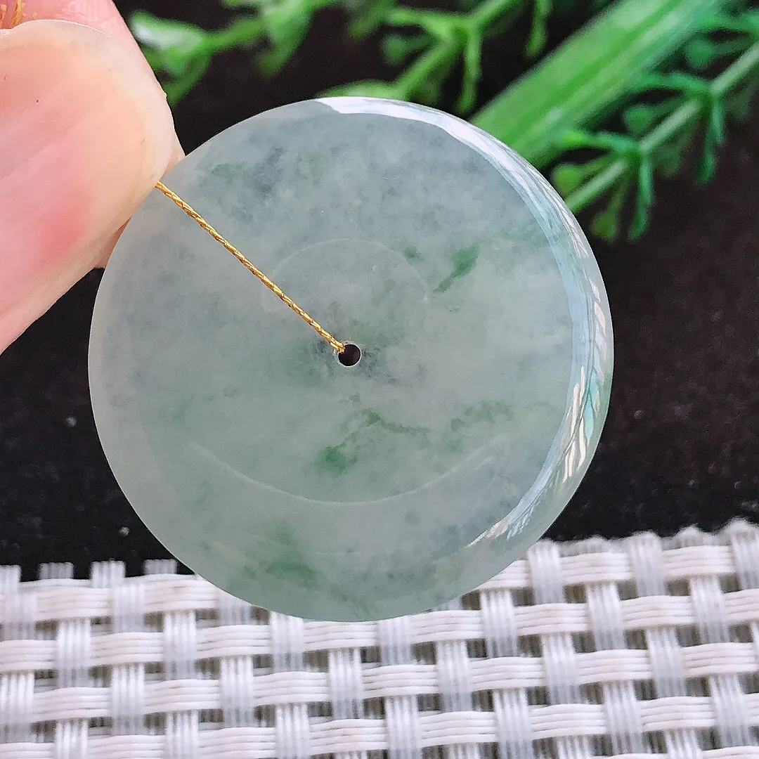 天然a货翡翠32.3/4.7老坑冰透冰飘花平安扣吊坠翡翠玉挂件