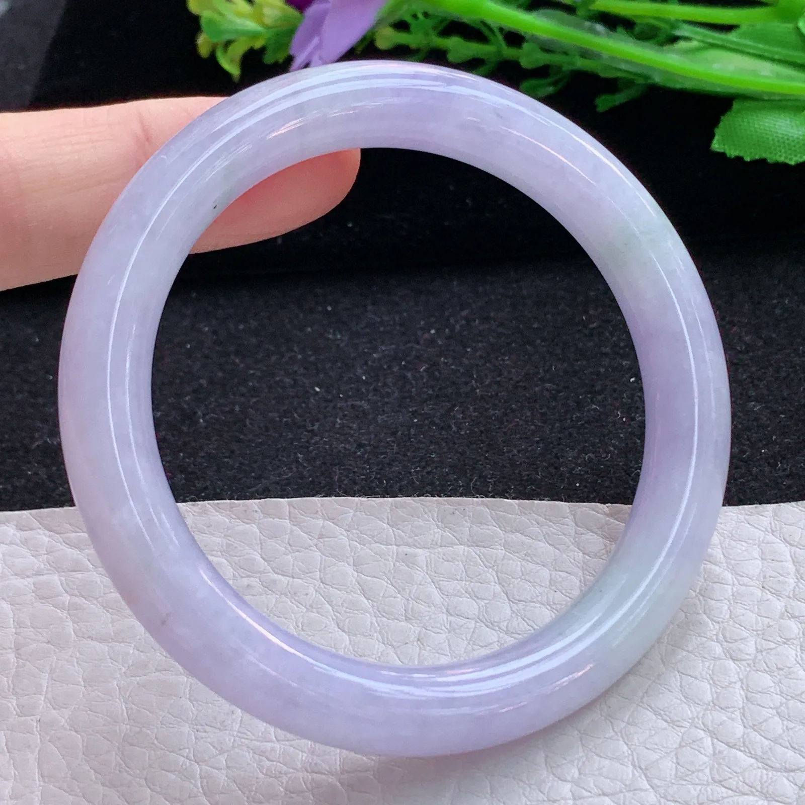 faa自然光53*8.8*8.6叮当镯 缅甸翡翠a货玉手镯紫罗兰圆条玉手环 美人镯