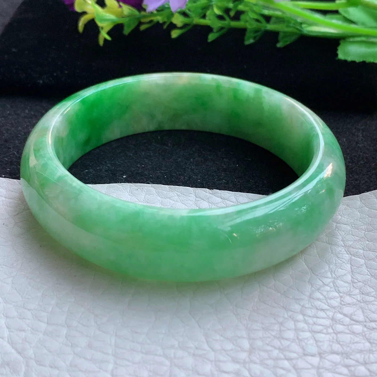 ay自然光57*16*7.8轮胎镯 缅甸翡翠a货玉手镯怀古黄加绿宽边玉手环