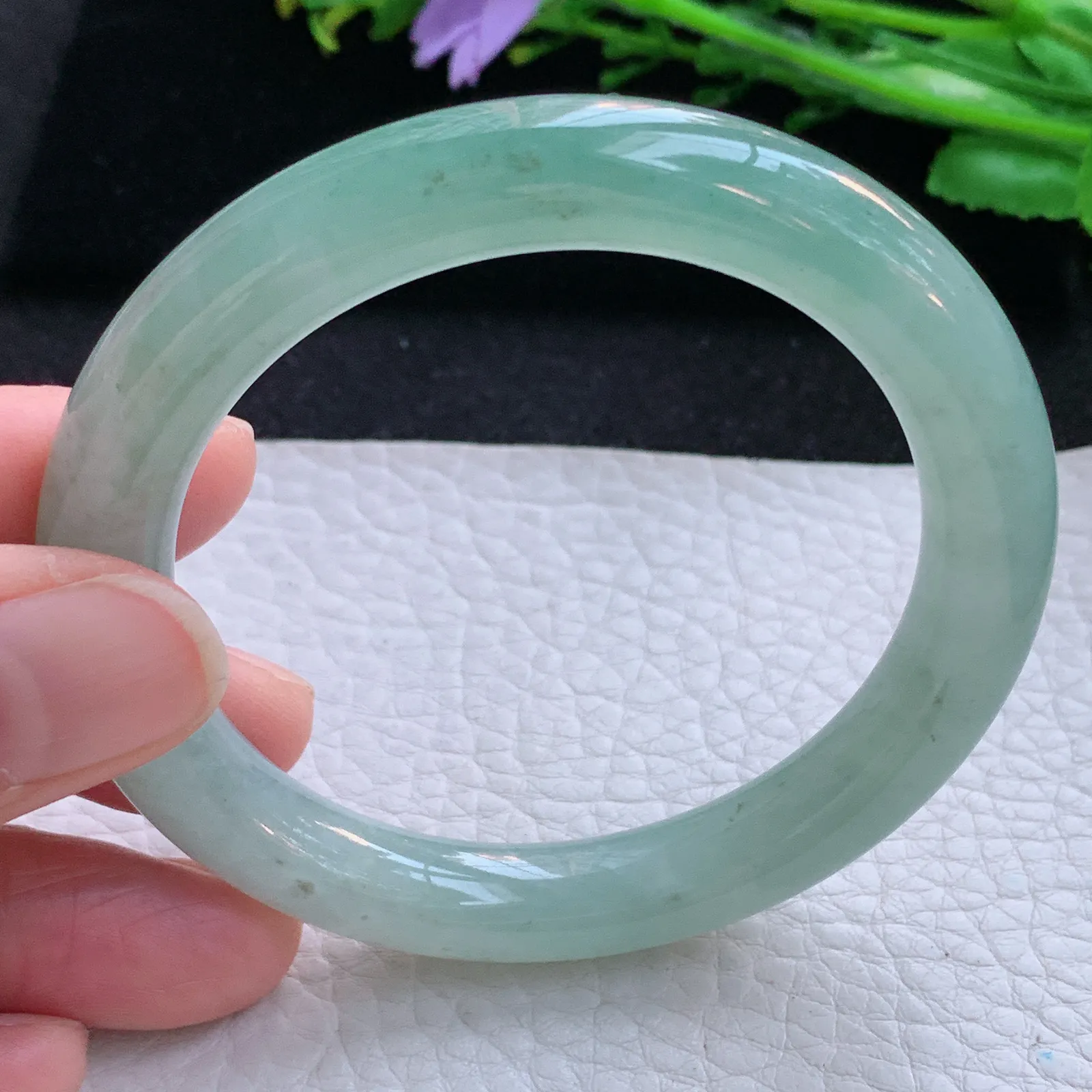 xc自然光54*9.6叮当镯 缅甸翡翠a货玉手镯冰晴秀气圆条玉手环