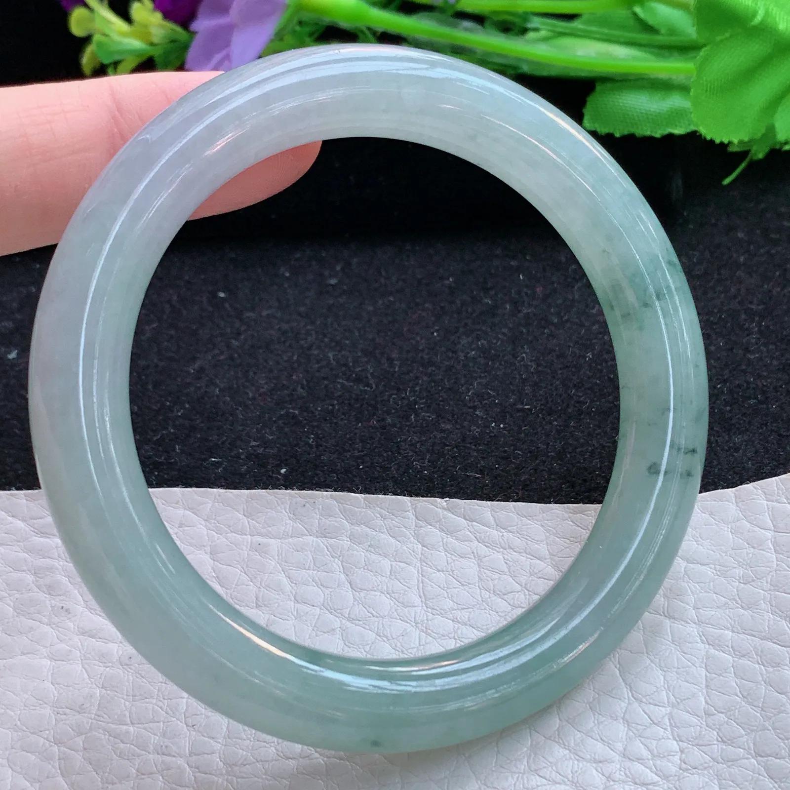 xx自然光55*9.5美人镯 缅甸翡翠a货玉手镯冰飘花圆条玉手环