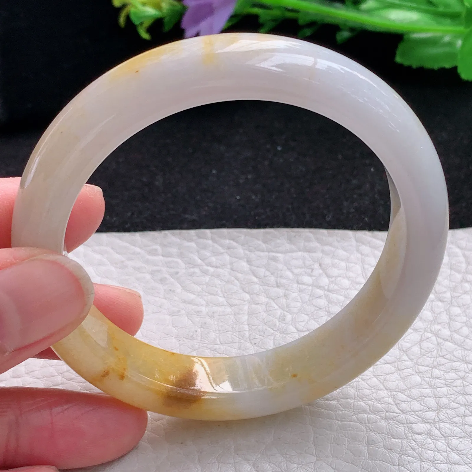 mq自然光57.5*13*8.6招财镯 缅甸翡翠a货玉手镯黄翡水润宽边玉手环