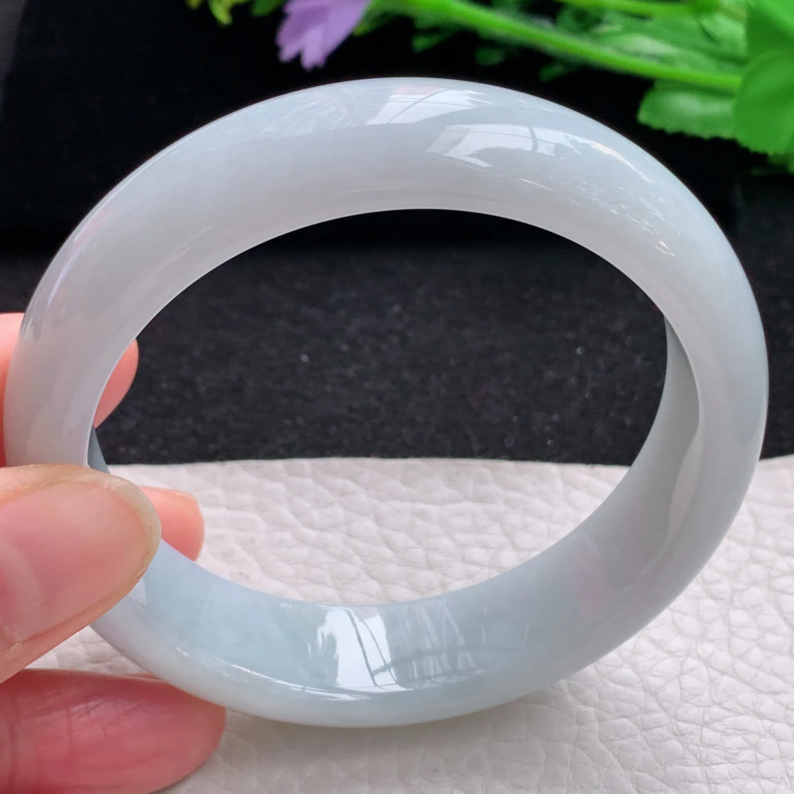 hy大圈口59.5*16*8.2轮胎镯 缅甸翡翠a货玉手镯白月光宽边玉手环