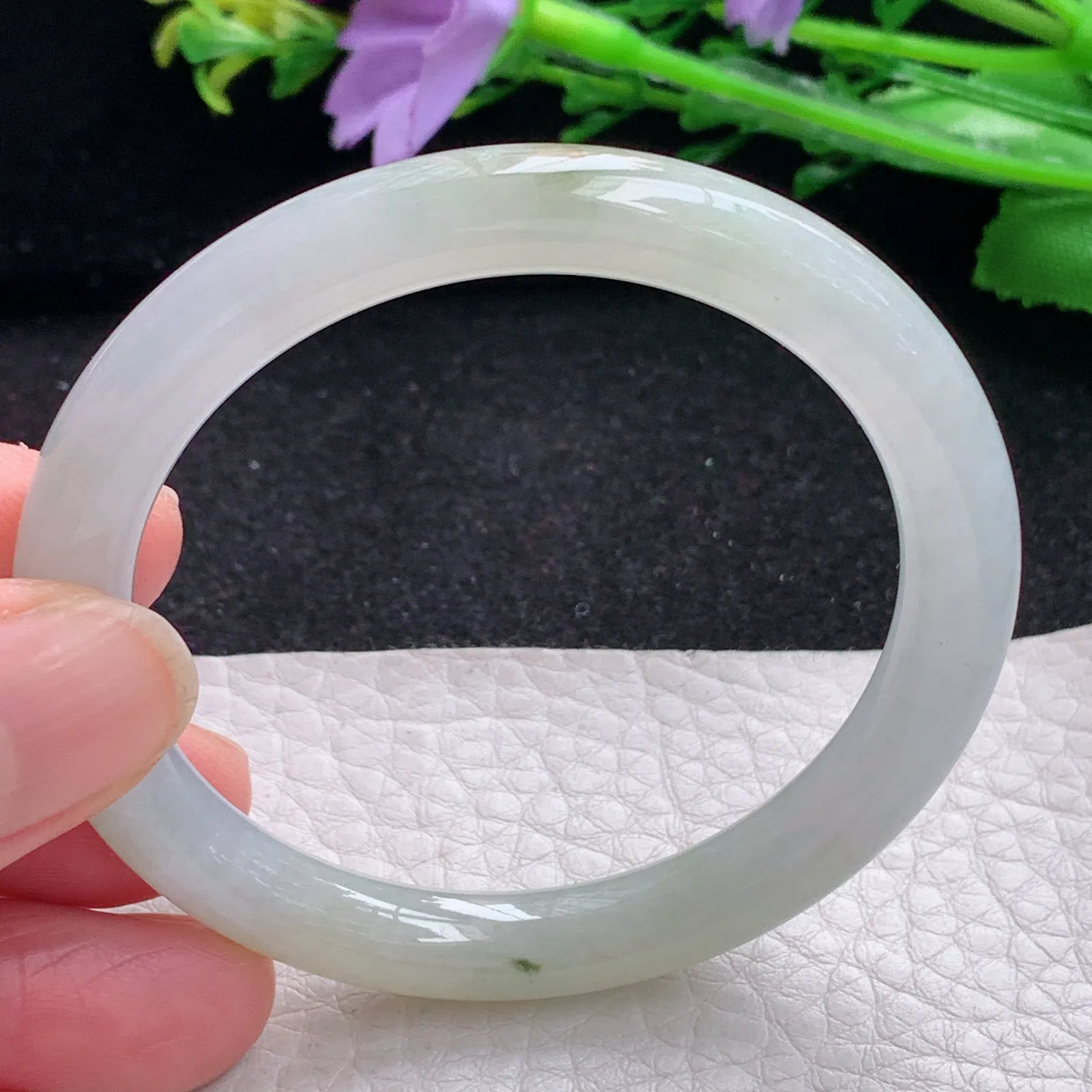 n小圈口50*7.7*7.3叮当镯 缅甸翡翠a货玉手镯冰润双彩圆条美人镯