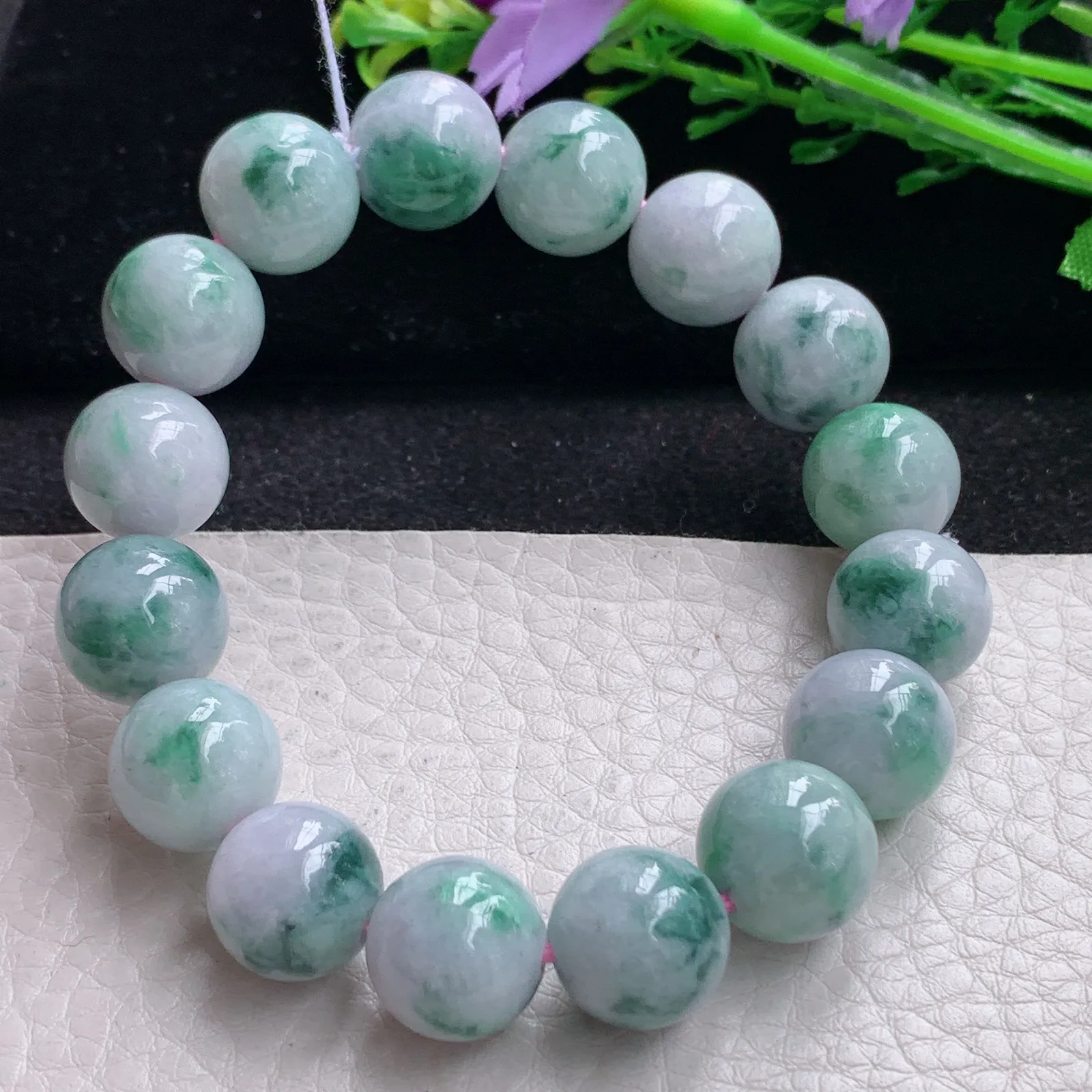 ss自然光13mm天然缅甸翡翠a货飘花水润圆珠玉手链  玉手串