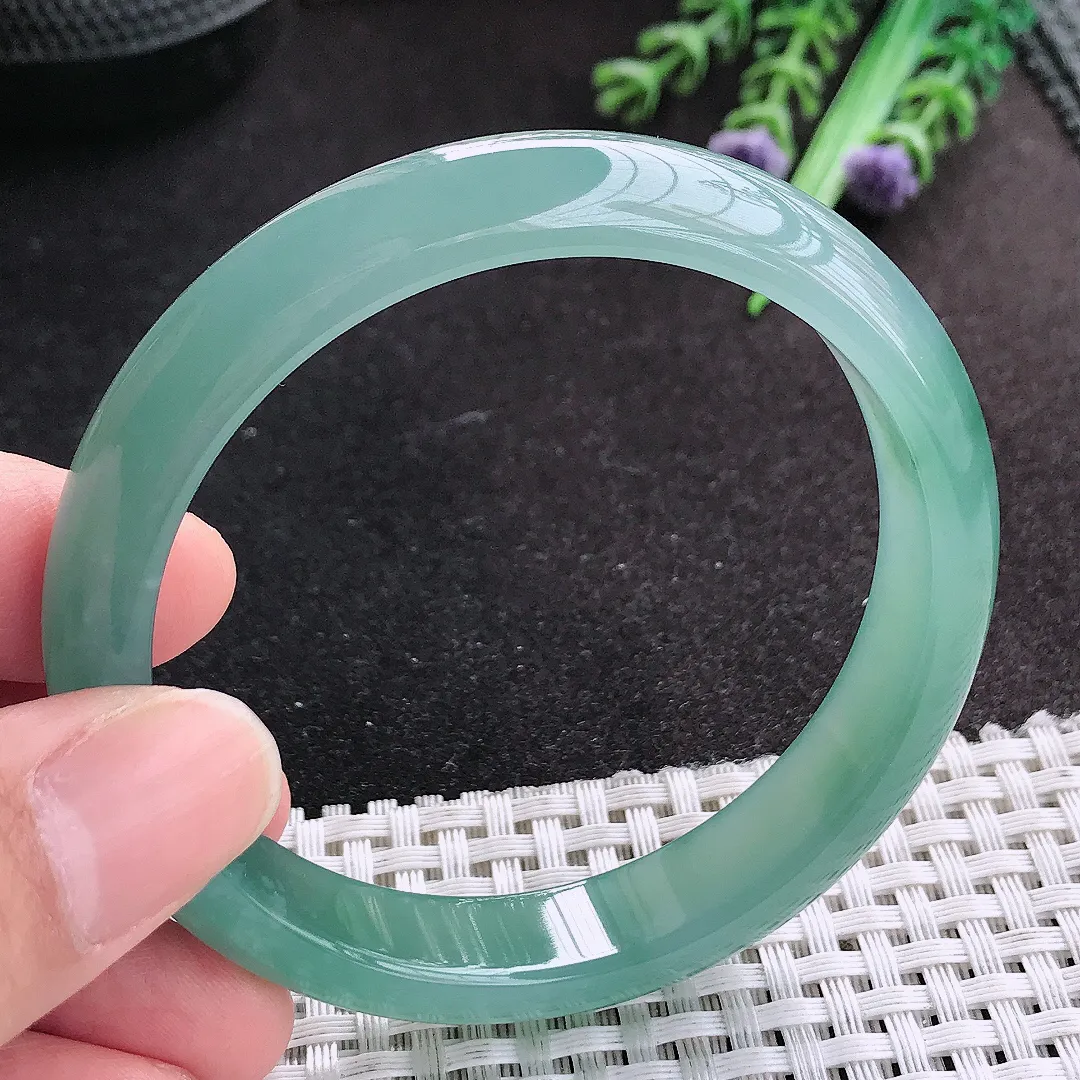 天然A货翡翠57/11.8/7.3老坑冰胶果冻满色冰蓝手镯宽边玉手镯