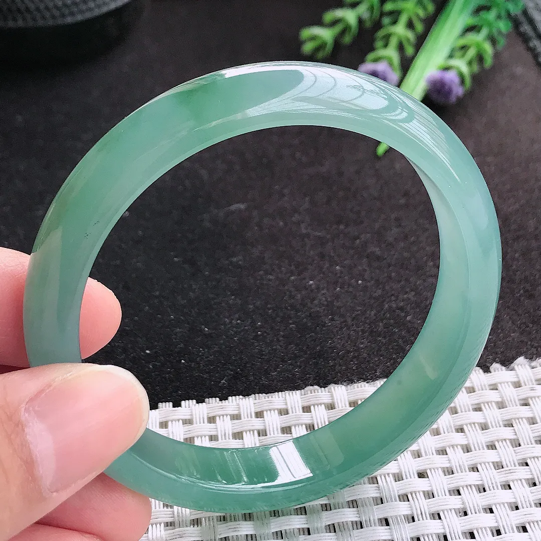 天然A货翡翠57/11.8/7.3老坑冰胶果冻满色冰蓝手镯宽边玉手镯