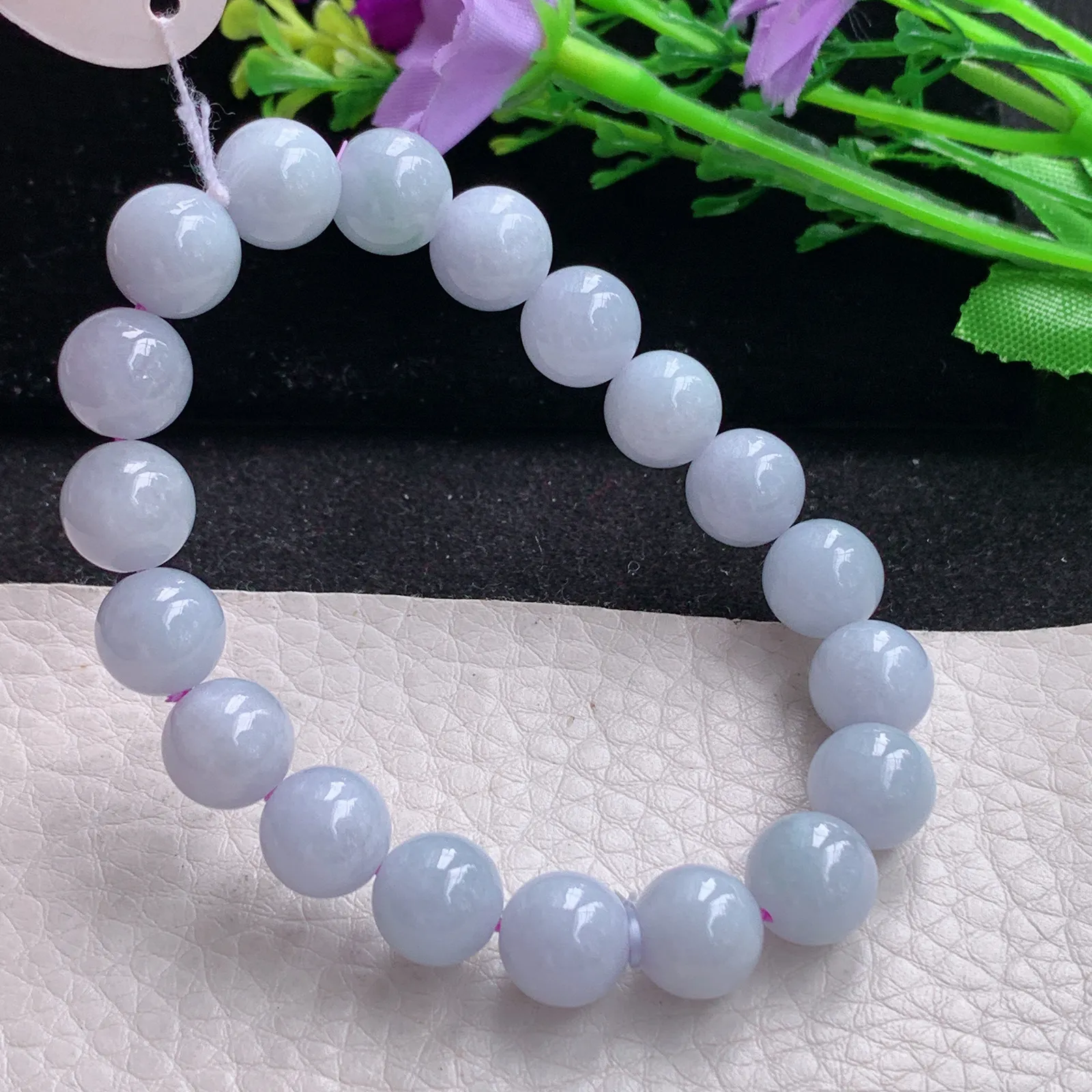 ss自然光9.8mm天然缅甸翡翠a货紫罗兰水润圆珠玉手链  玉手串