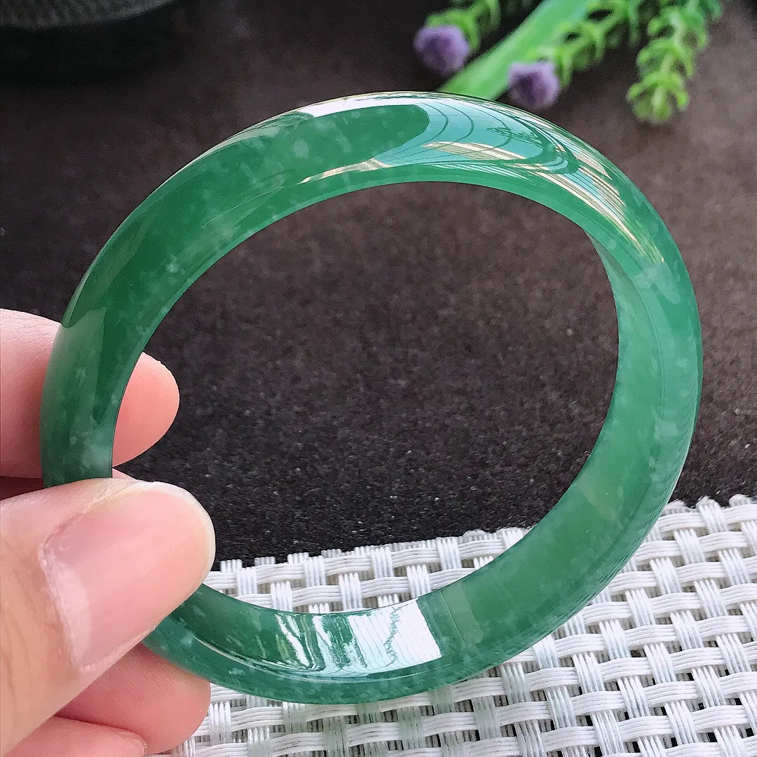 天然A货翡翠55.5/12.3/6.2老坑冰胶满色蓝韵手镯宽边玉手镯