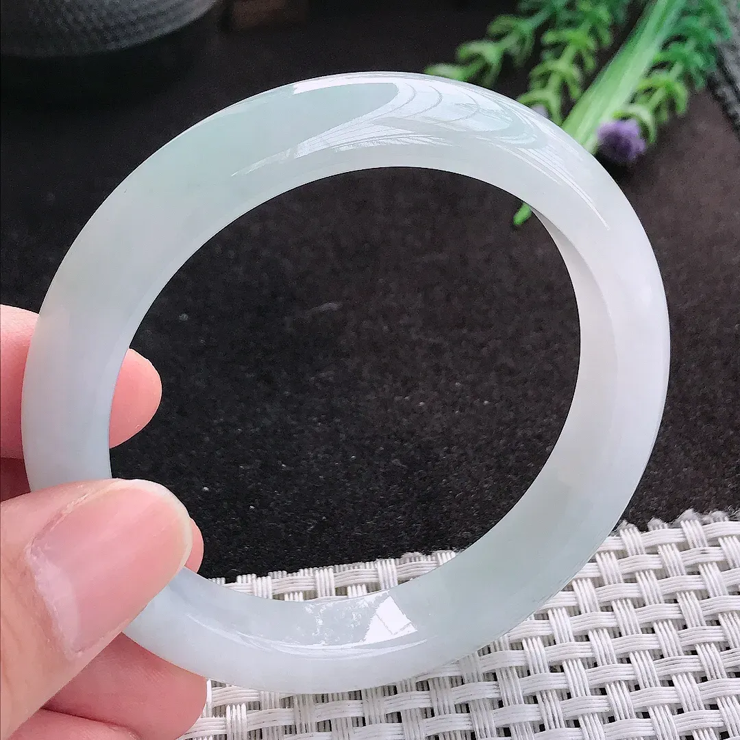 天然A货翡翠57.5/12.2/8.6老坑冰润起胶冰晴手镯宽边玉手镯