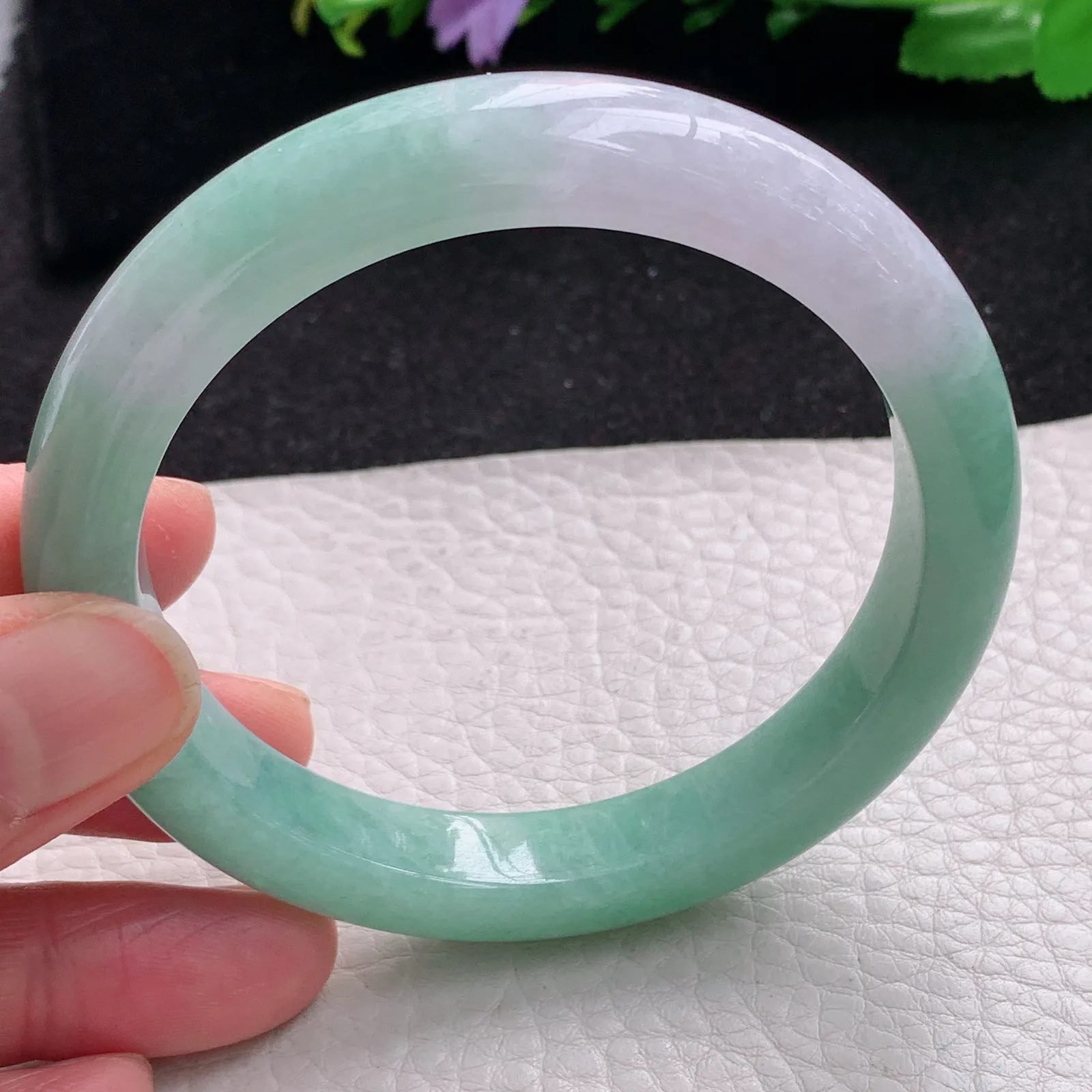 mq自然光59*11*8.8平安镯 缅甸翡翠a货玉手镯双彩水润宽边玉手环