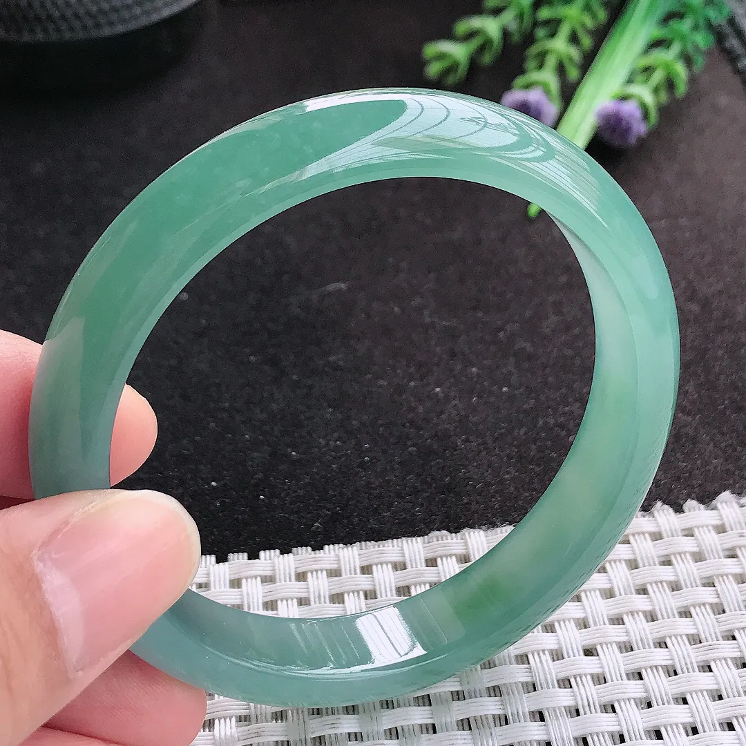 天然A货翡翠57/11.8/7.3老坑冰胶果冻满色冰蓝手镯宽边玉手镯