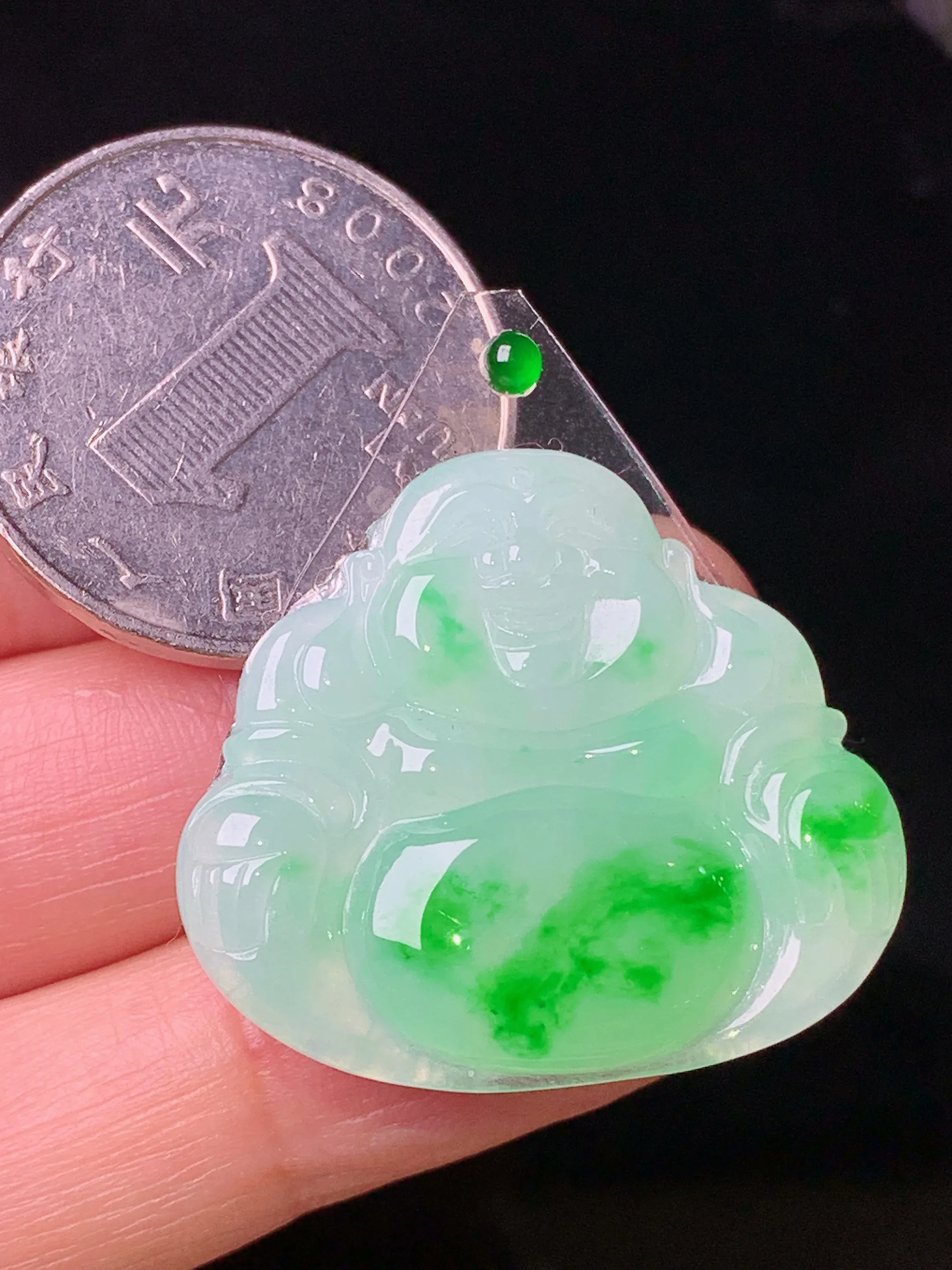 镶嵌款 飘绿佛公吊坠 玉质细腻 色泽艳丽清新 整体尺寸26.6*30*3.8