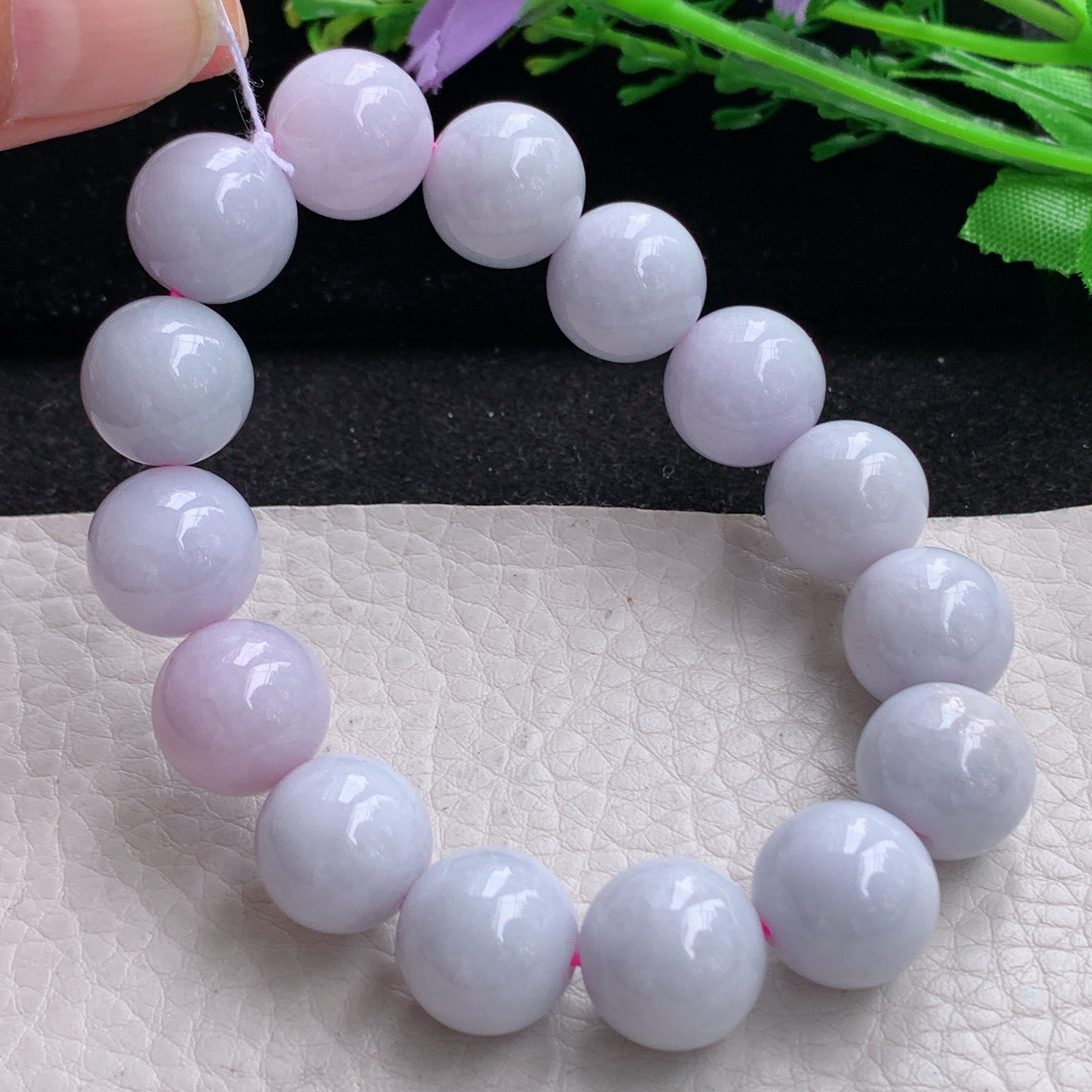 ss自然光13.3mm天然缅甸翡翠a货淡紫水润圆珠玉手链  玉手串