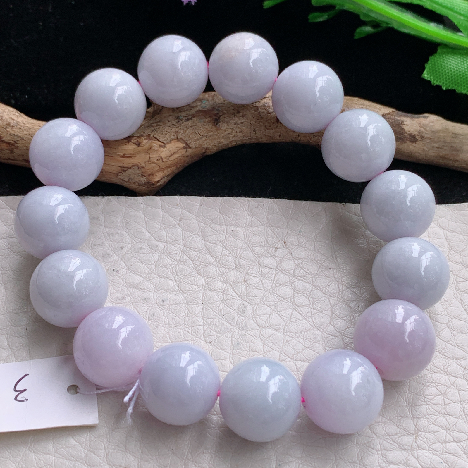 ss自然光13.3mm天然缅甸翡翠a货淡紫水润圆珠玉手链  玉手串