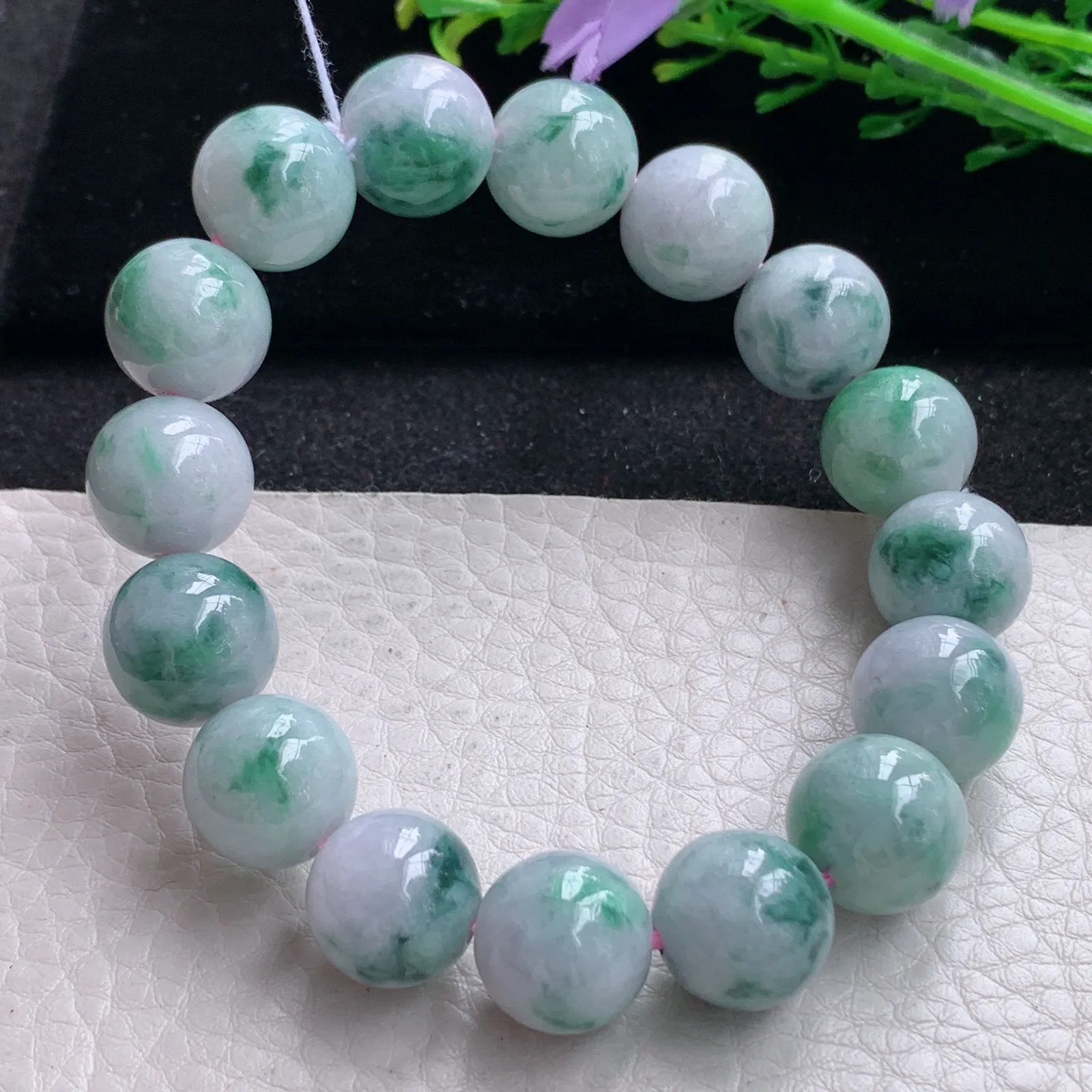 ss自然光13mm天然缅甸翡翠a货飘花水润圆珠玉手链  玉手串