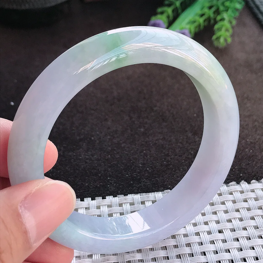 天然A货翡翠56.3/12.6/9老坑冰润紫罗兰手镯宽边玉手镯
