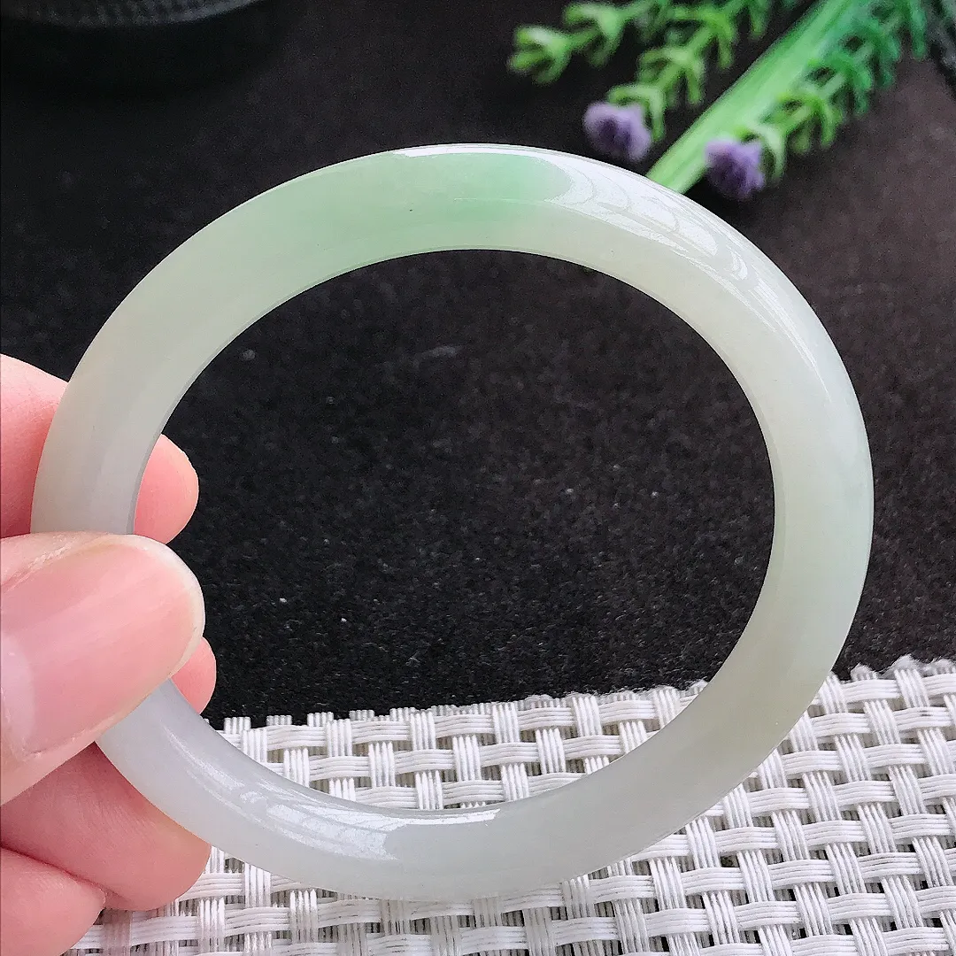 天然A货翡翠53.8/8老坑冰胶水灵冰晴圆条手镯叮当玉手镯