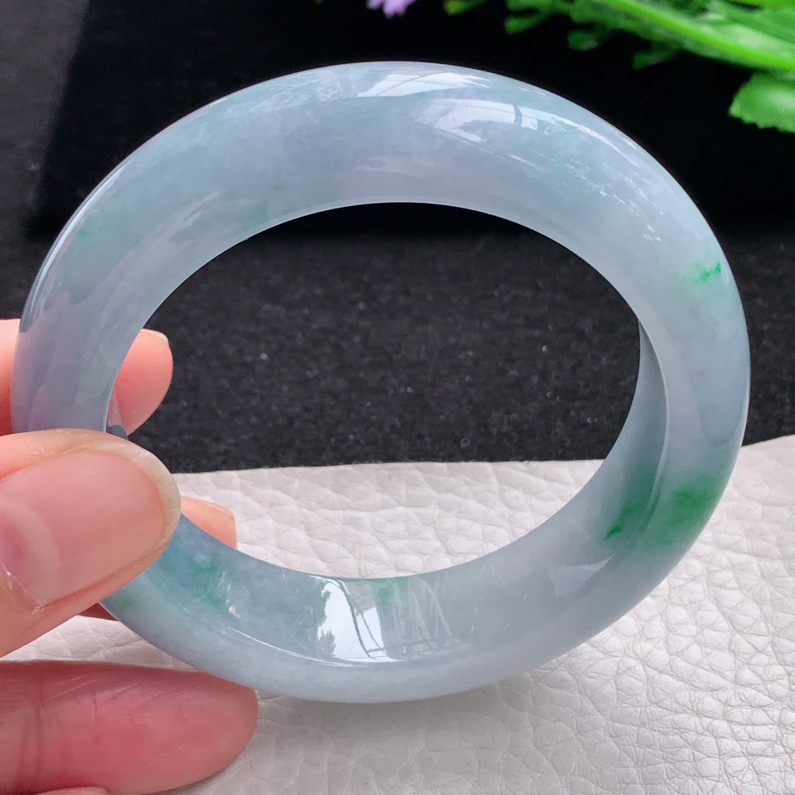 z自然光54.5*15*9.5轮胎镯 缅甸翡翠a货玉手镯春带彩水润宽边玉手环