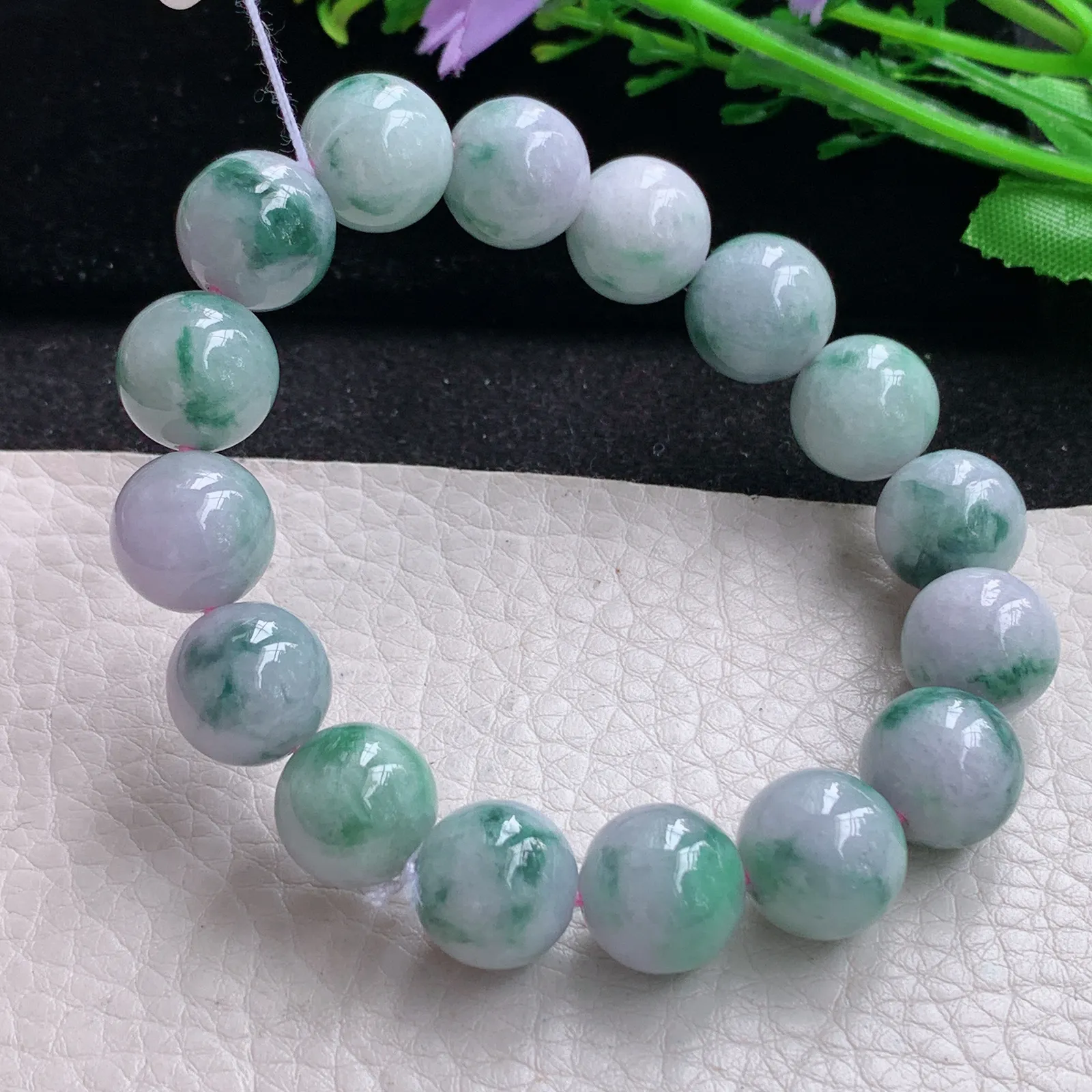 ss自然光13mm天然缅甸翡翠a货飘花水润圆珠玉手链  玉手串