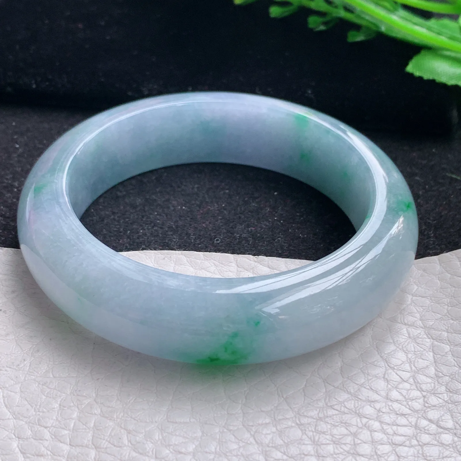 z自然光54.5*15*9.5轮胎镯 缅甸翡翠a货玉手镯春带彩水润宽边玉手环