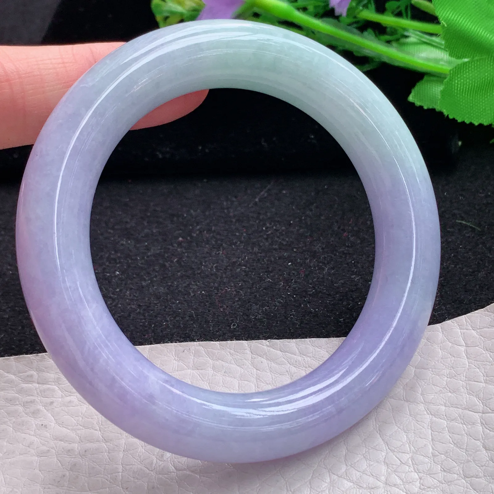 z自然光55.5*12.3*12胖圆镯 缅甸翡翠a货玉手镯冰双彩水润圆条美人镯