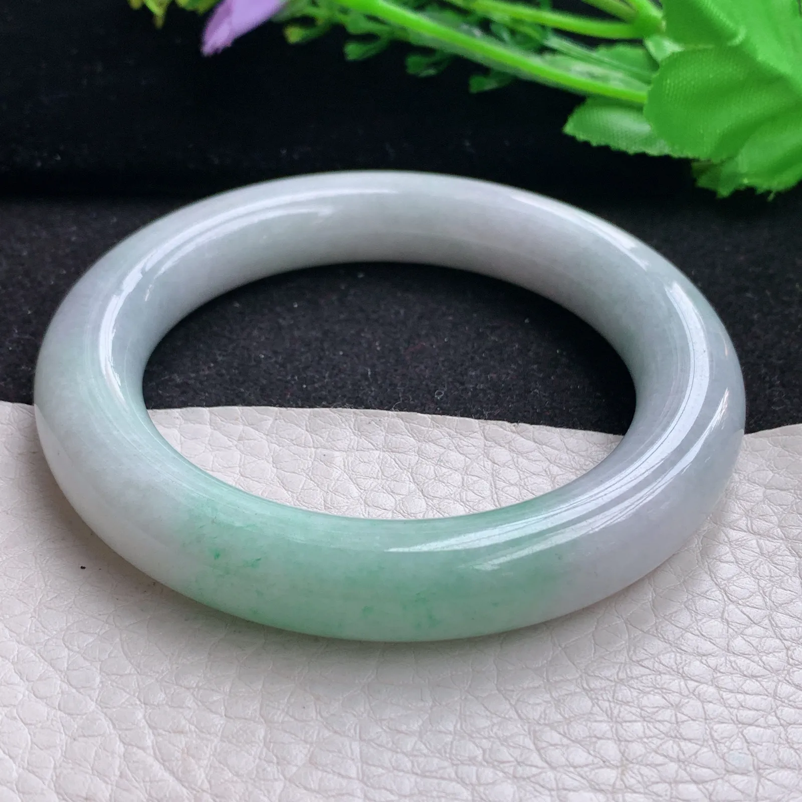 ss自然光58*11.6*11.2胖圆镯 缅甸翡翠a货玉手镯清新水润玉手环 美人镯