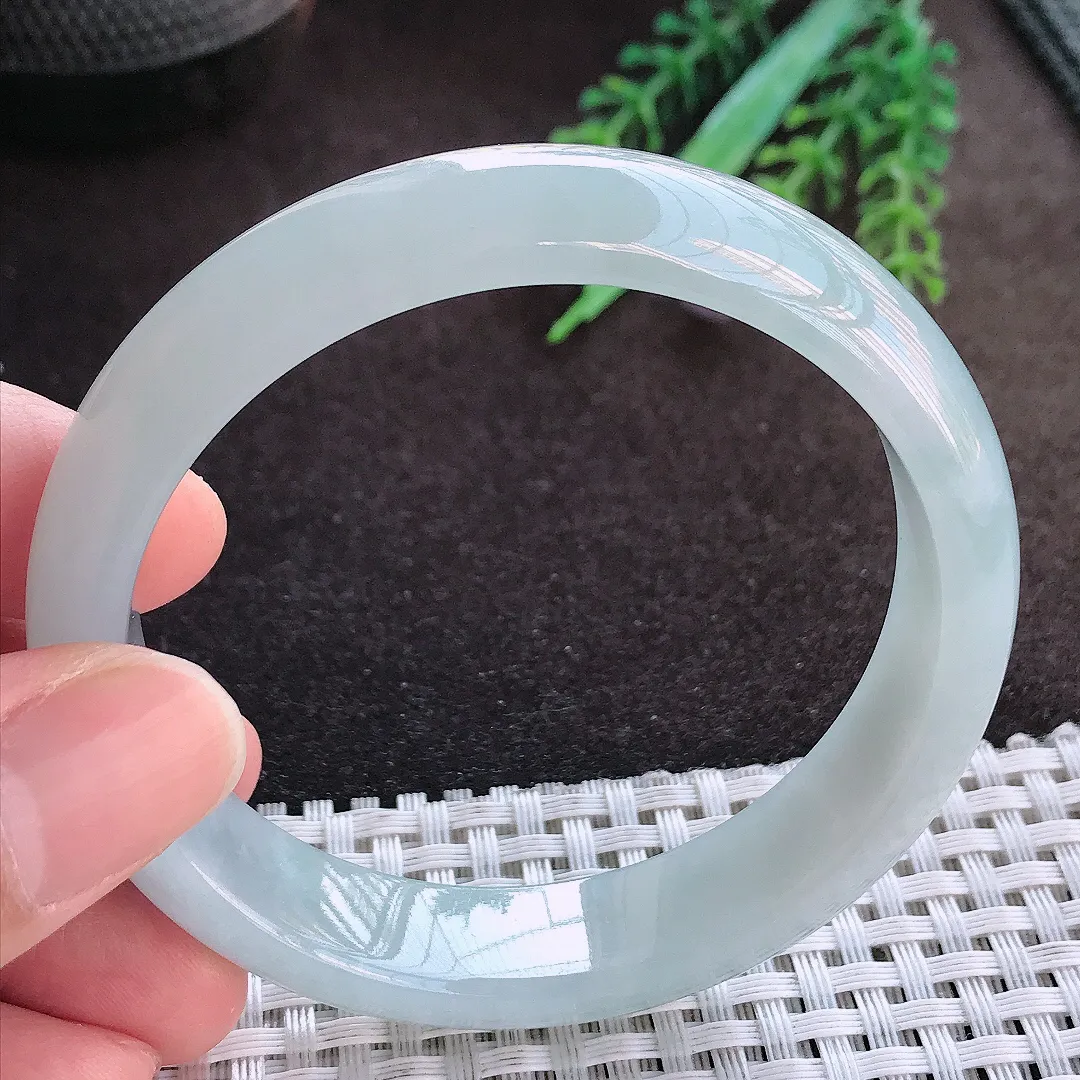 天然A货翡翠56.3/13/7老坑冰润起胶手镯宽边玉手镯