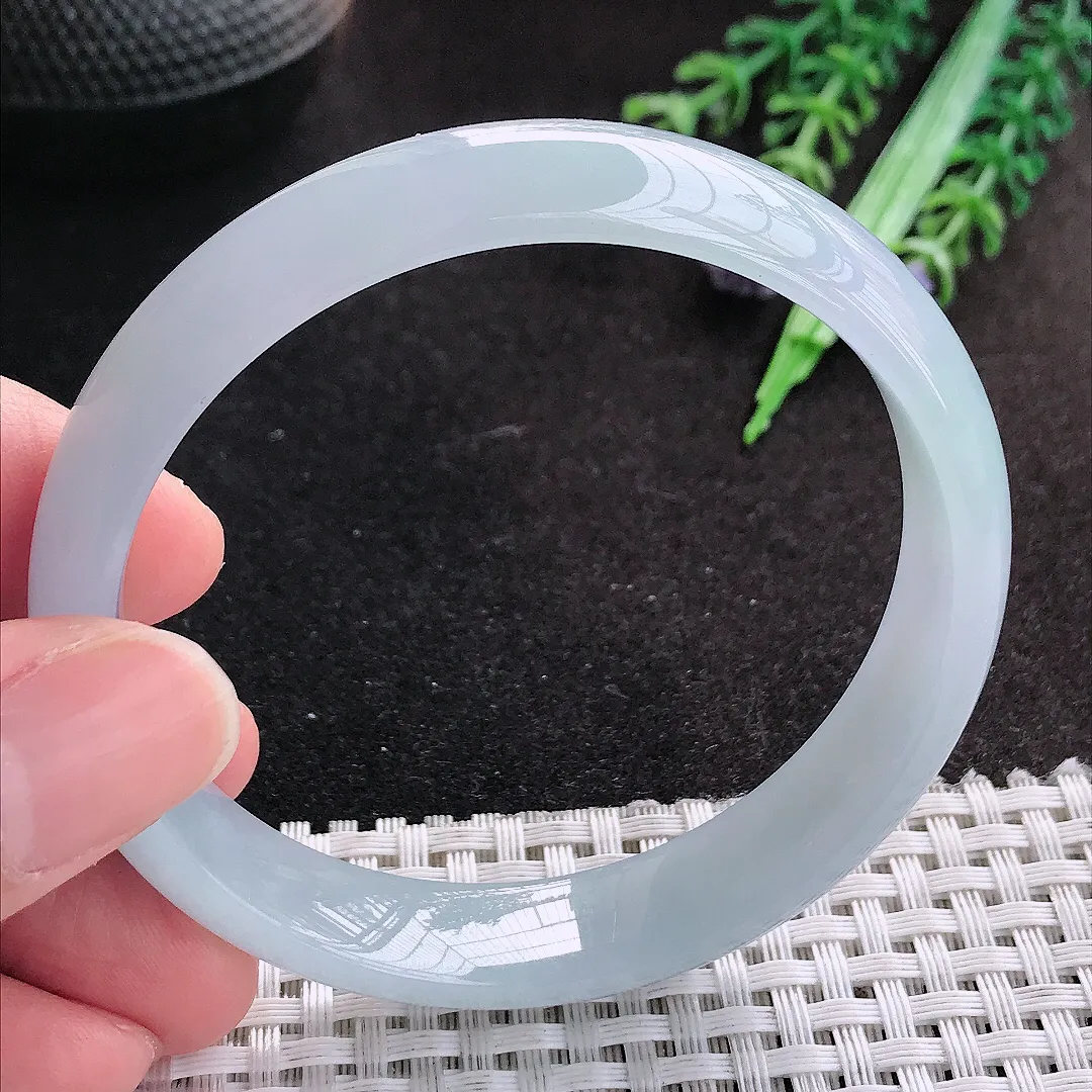 天然A货翡翠58.5/12.9/6.4老坑冰胶果冻紫色底手镯宽边玉手镯