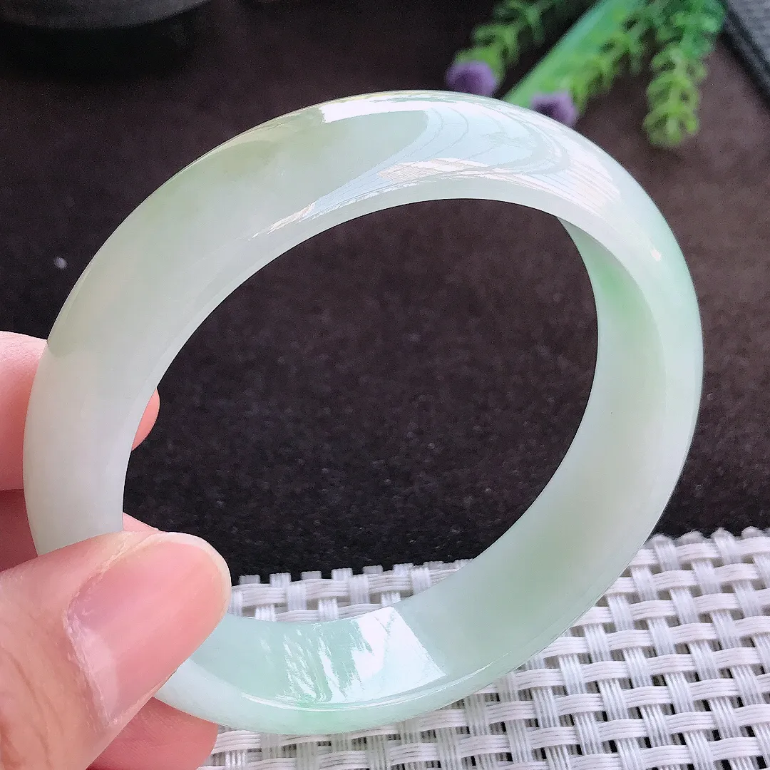 天然A货翡翠59.5/16.2/8老坑秀气冰胶冰晴绿轮胎手镯宽边玉手镯