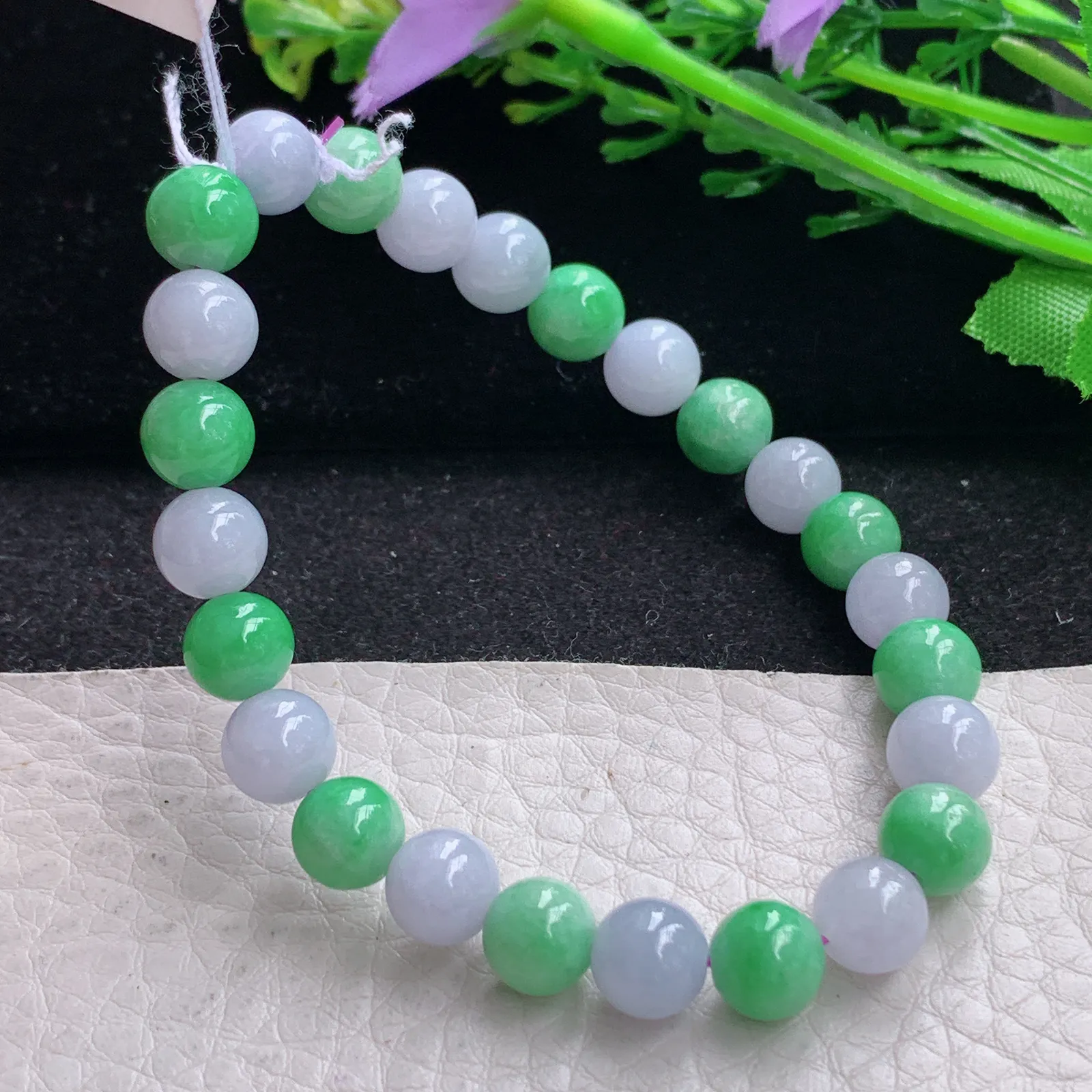 ss自然光7.7mm天然缅甸翡翠a货紫加绿别致圆珠玉手链  玉手串 25颗