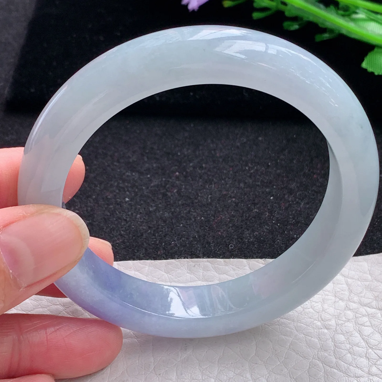 z自然光57.5*12.5*9平安镯 缅甸翡翠a货玉手镯冰紫厚装宽边玉手环