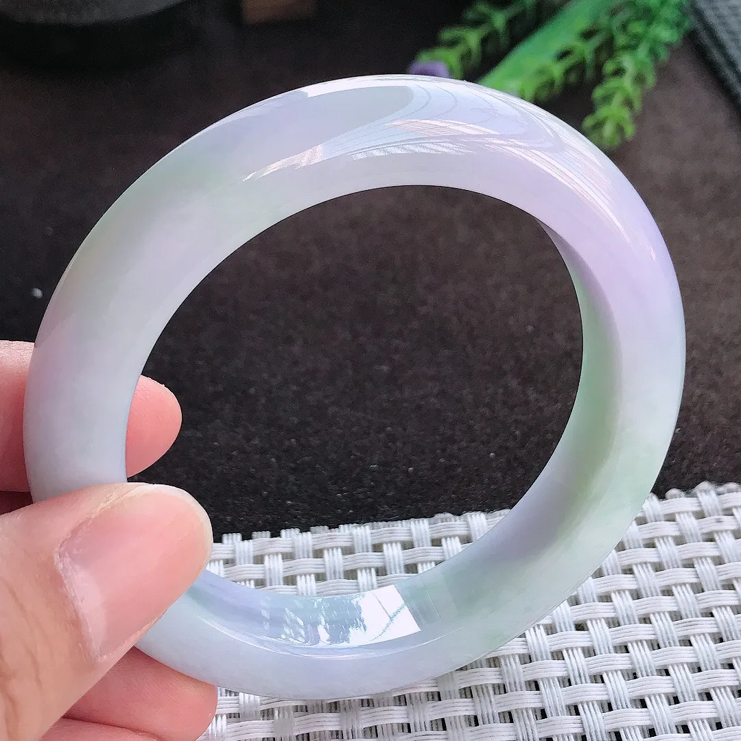 天然A货翡翠56.5/12.4/9.8老坑精美油润紫罗兰手镯宽边玉手镯