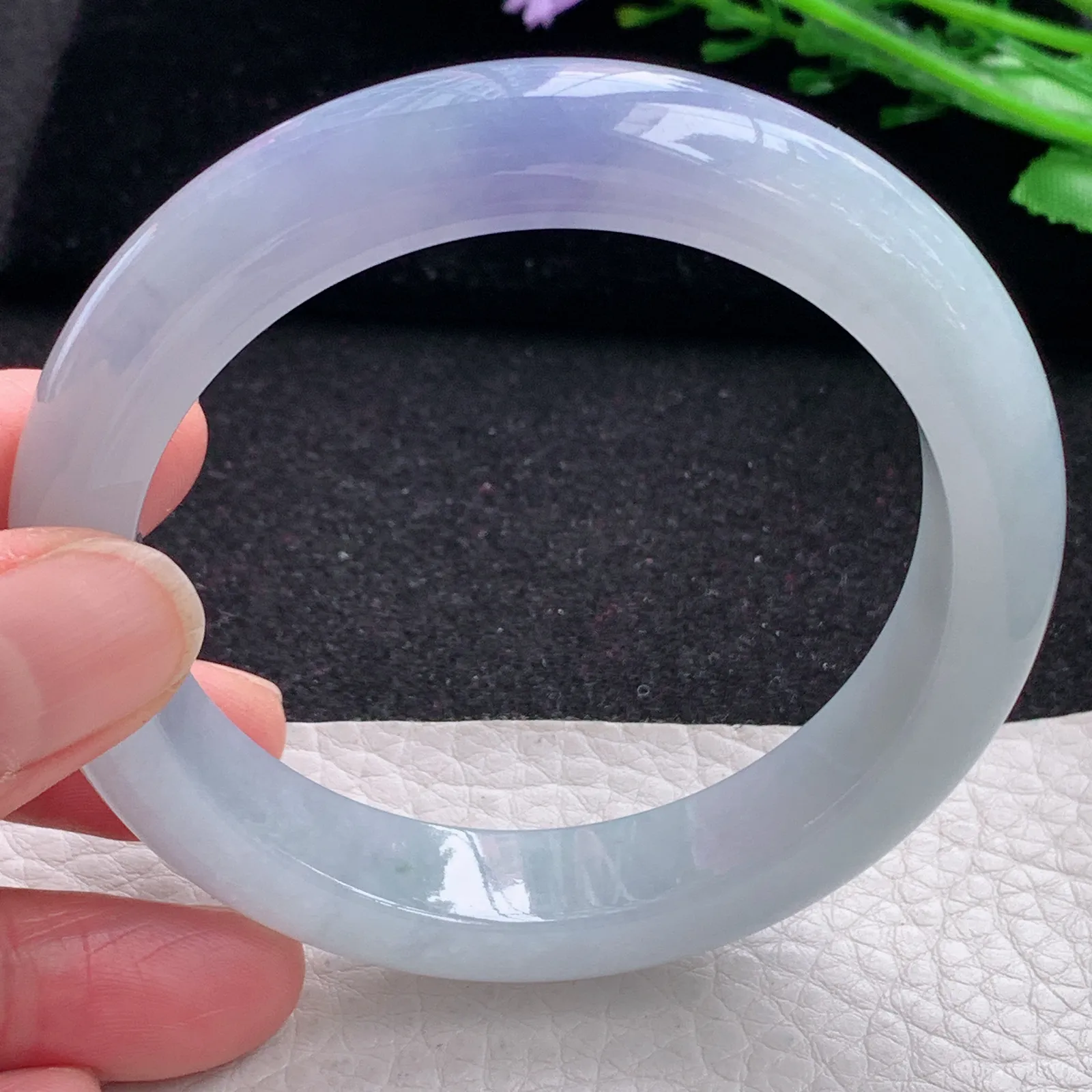 z自然光57.5*12.5*9平安镯 缅甸翡翠a货玉手镯冰紫厚装宽边玉手环