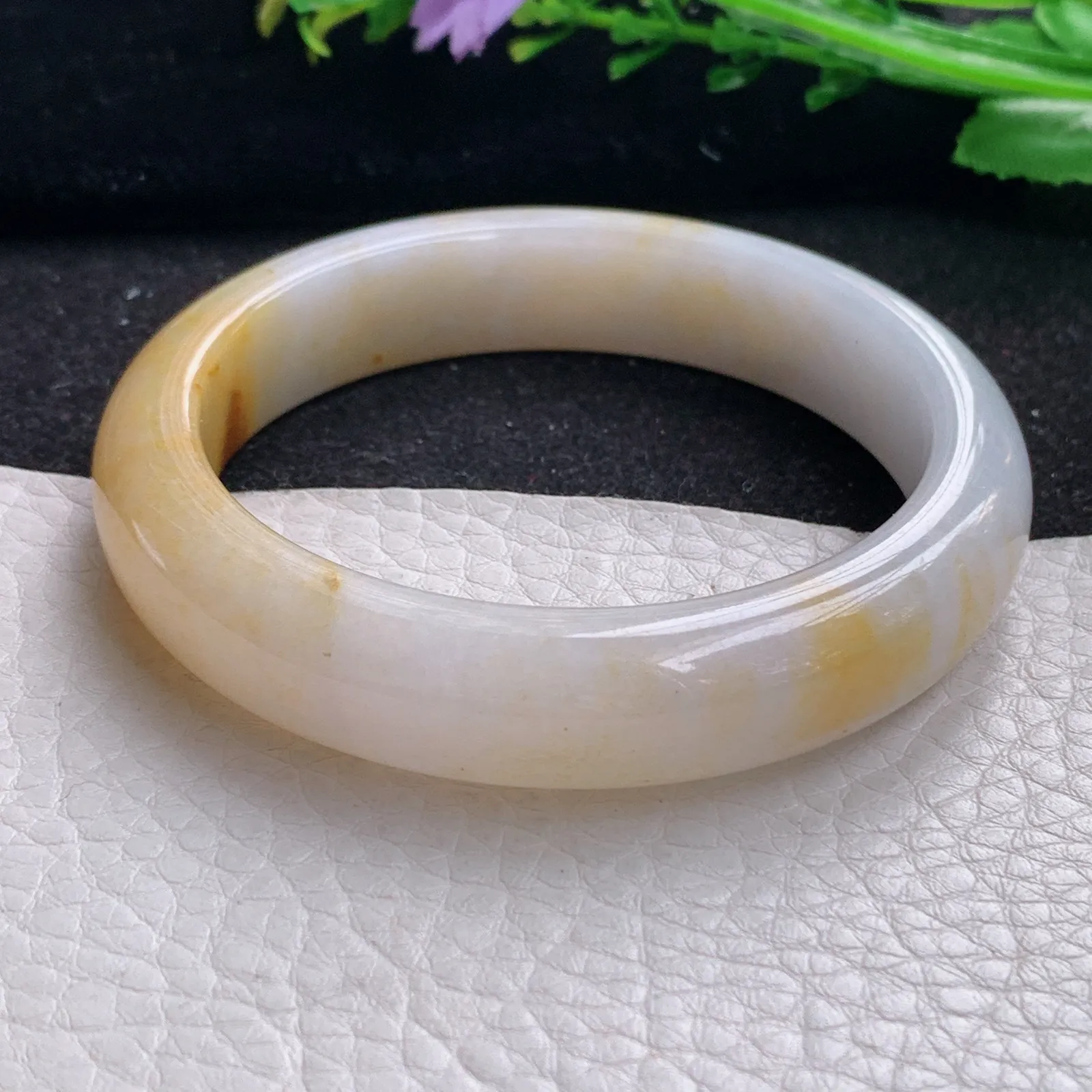 mq自然光57.5*13*8.6招财镯 缅甸翡翠a货玉手镯黄翡水润宽边玉手环