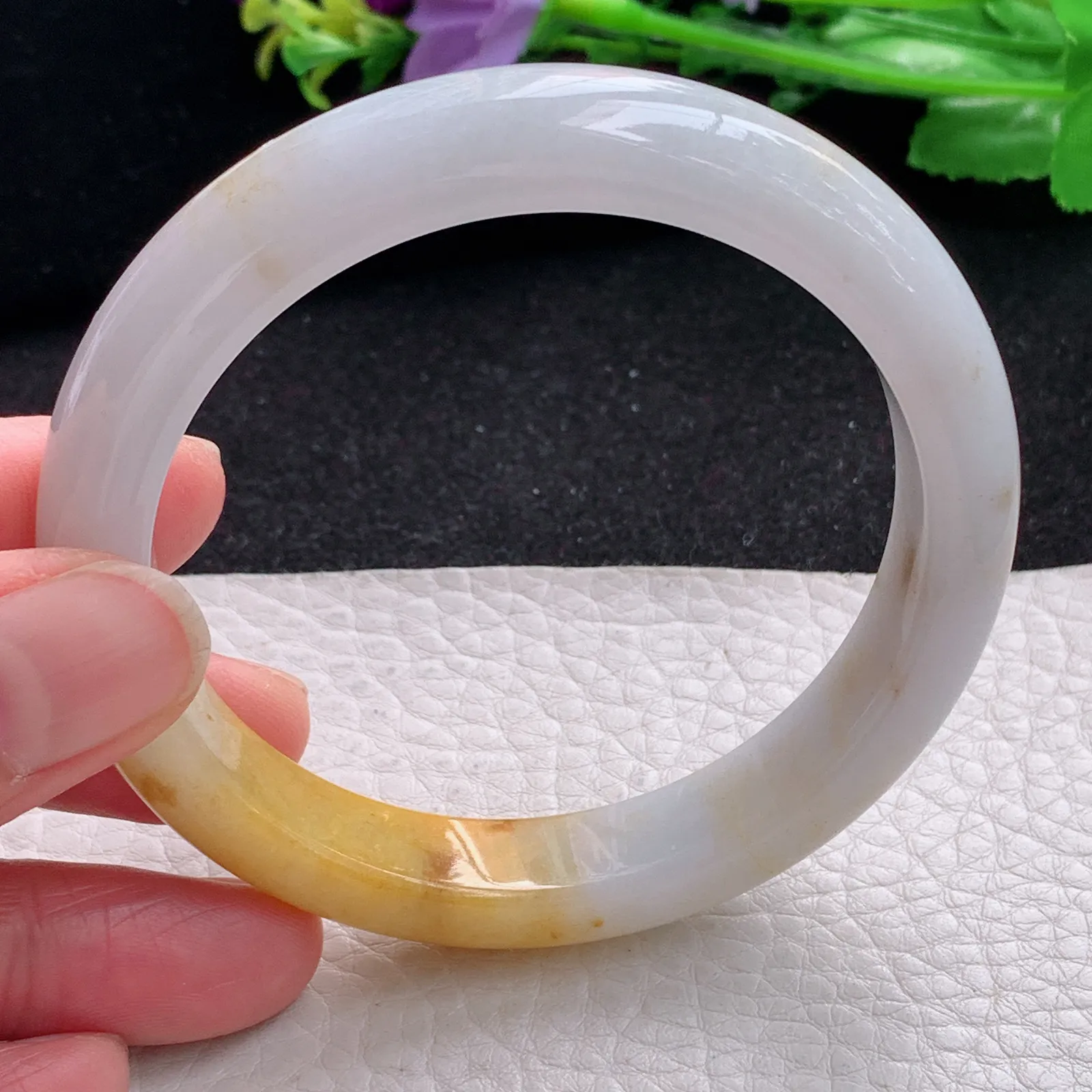 mq自然光58.5*11.5*8.5招财镯 缅甸翡翠a货玉手镯双彩水润宽边玉手环