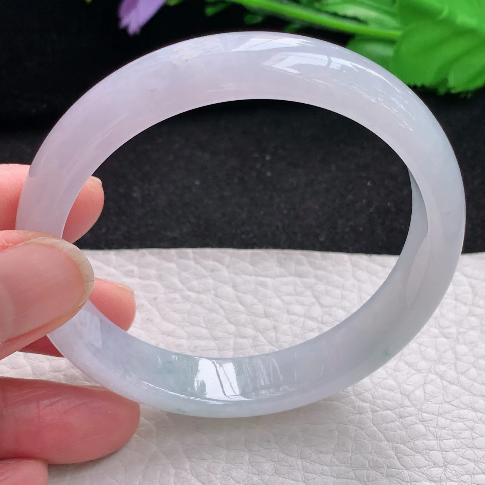 xd自然光57*12.3*7平安镯 缅甸翡翠a货玉手镯冰飘花宽边玉手环