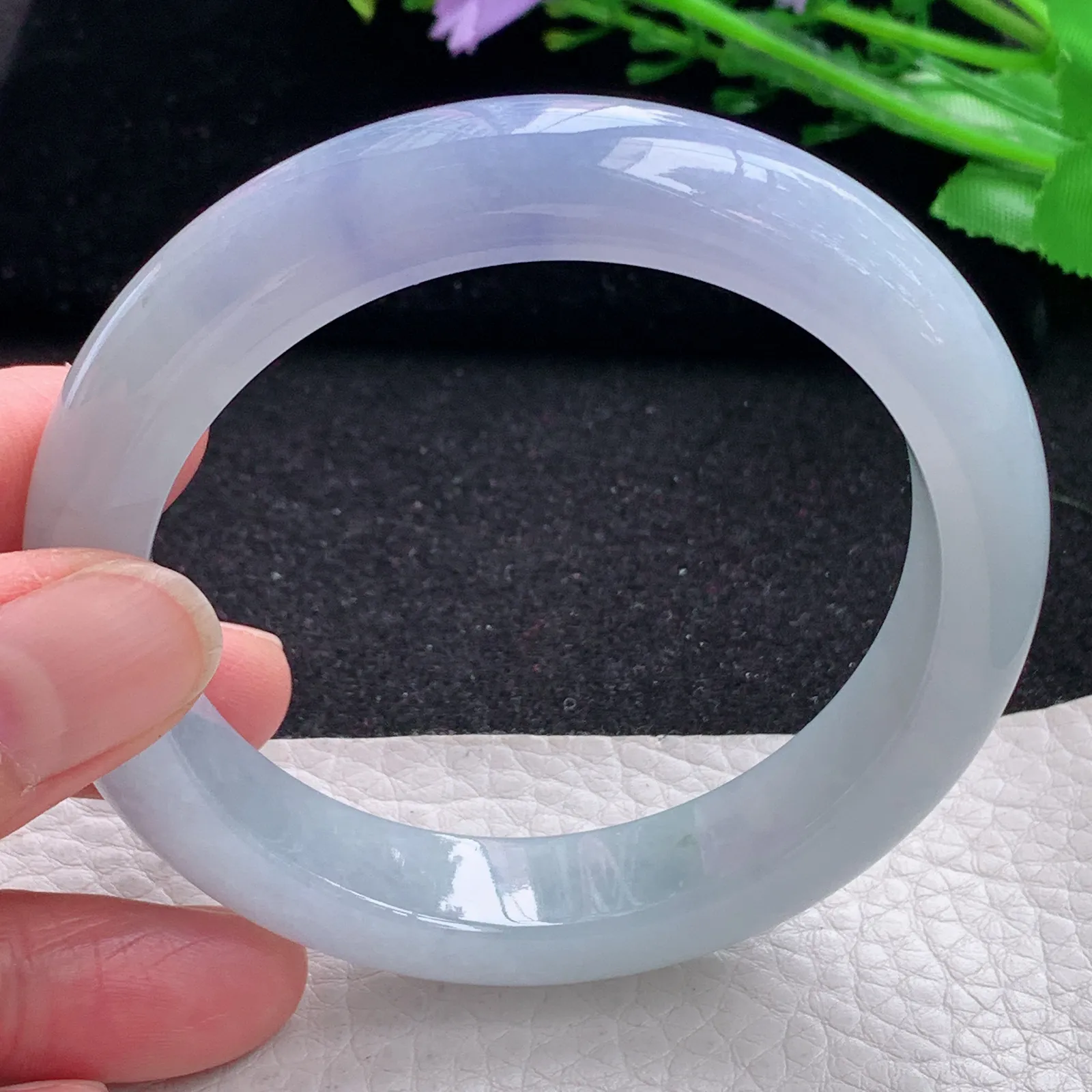 z自然光57.5*12.5*9平安镯 缅甸翡翠a货玉手镯冰紫厚装宽边玉手环