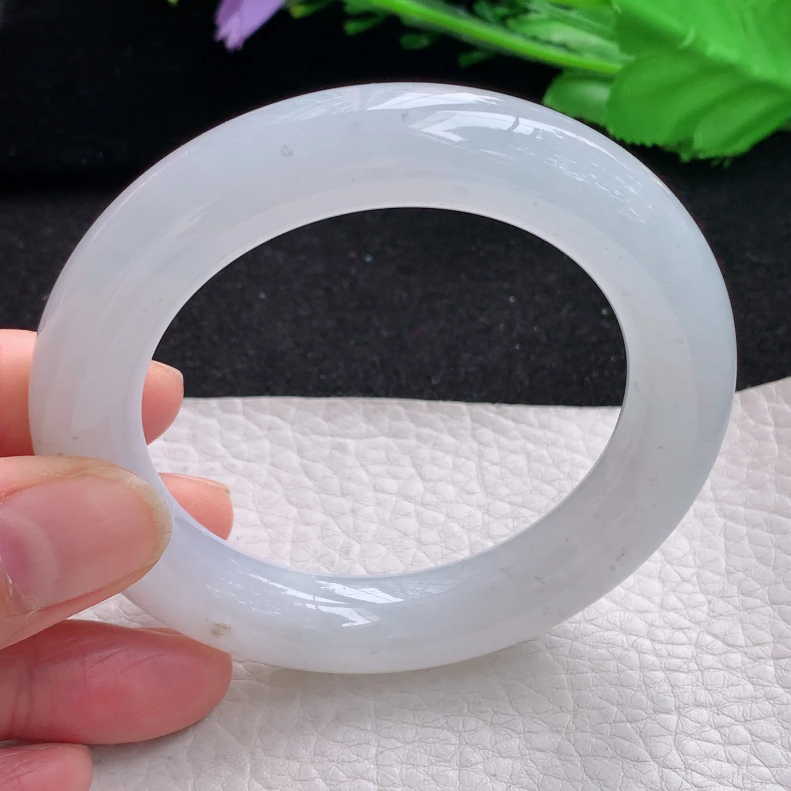 yh自然光54*12*11.6胖圆镯 缅甸翡翠a货玉手镯冰透圆条玉手环 美人镯